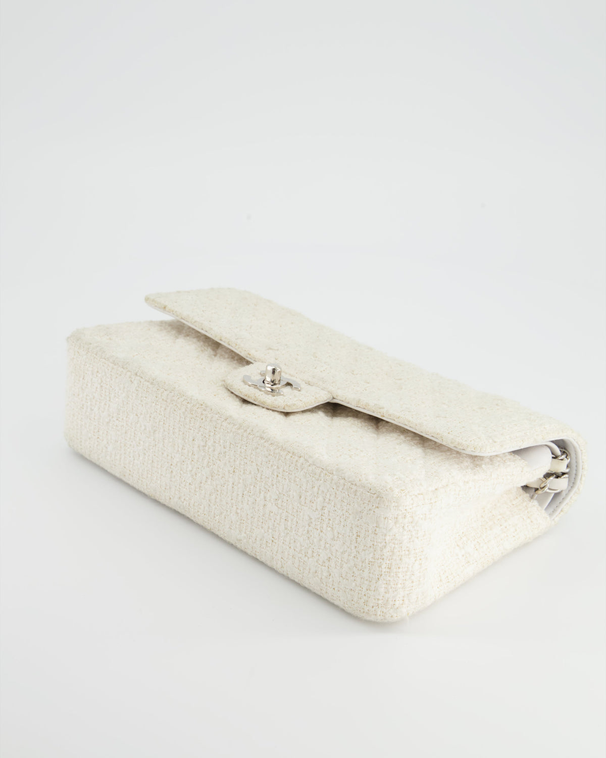 Chanel Vintage White Tweed Classic Double Flap Bag with Silver Hardware RRP - ¬£8,530