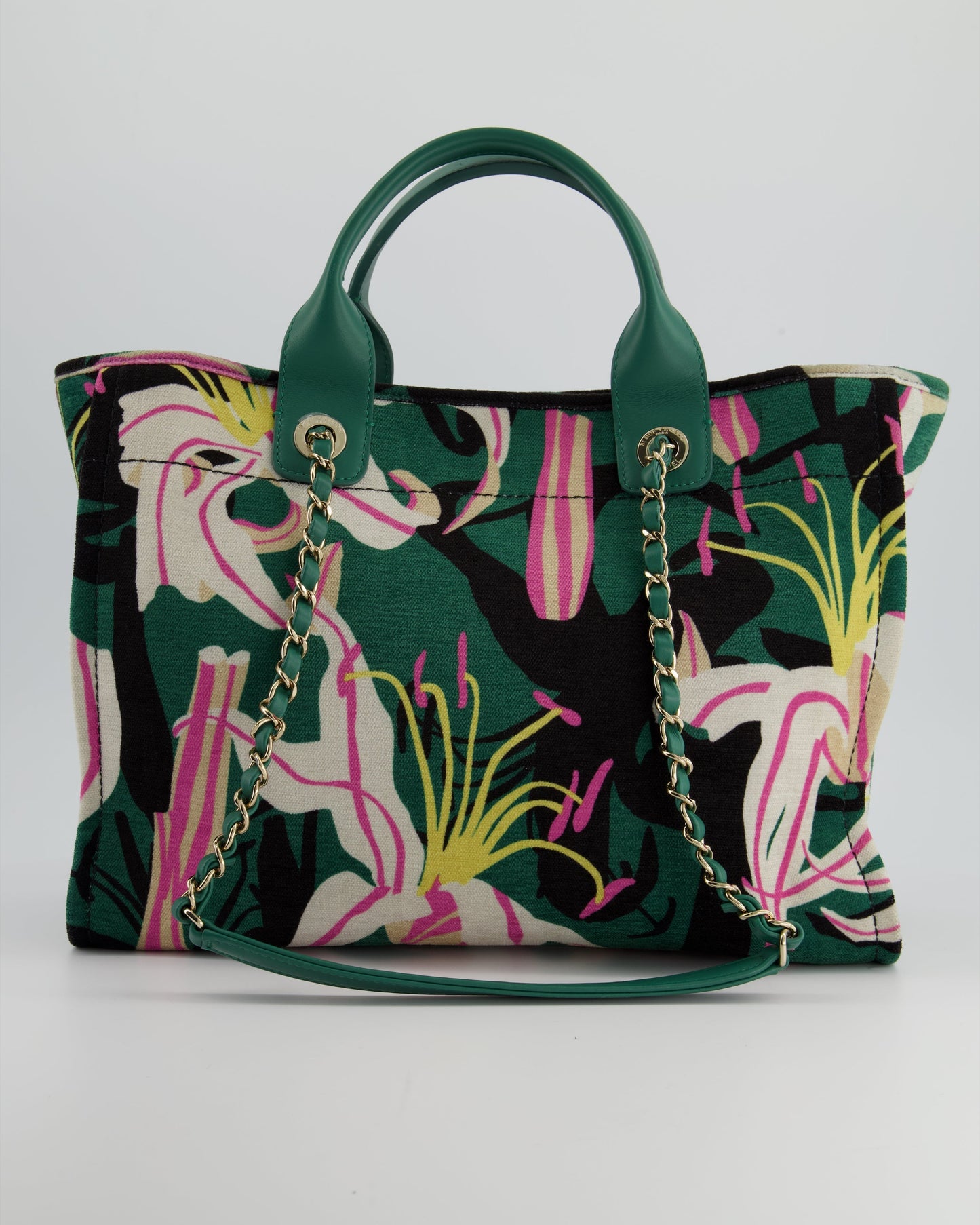 Chanel Métiers D'Art Spring / Summer 2023 Printed Velvet Small Deauville Tote Bag with Wooden Pearls and Champagne Gold Hardware