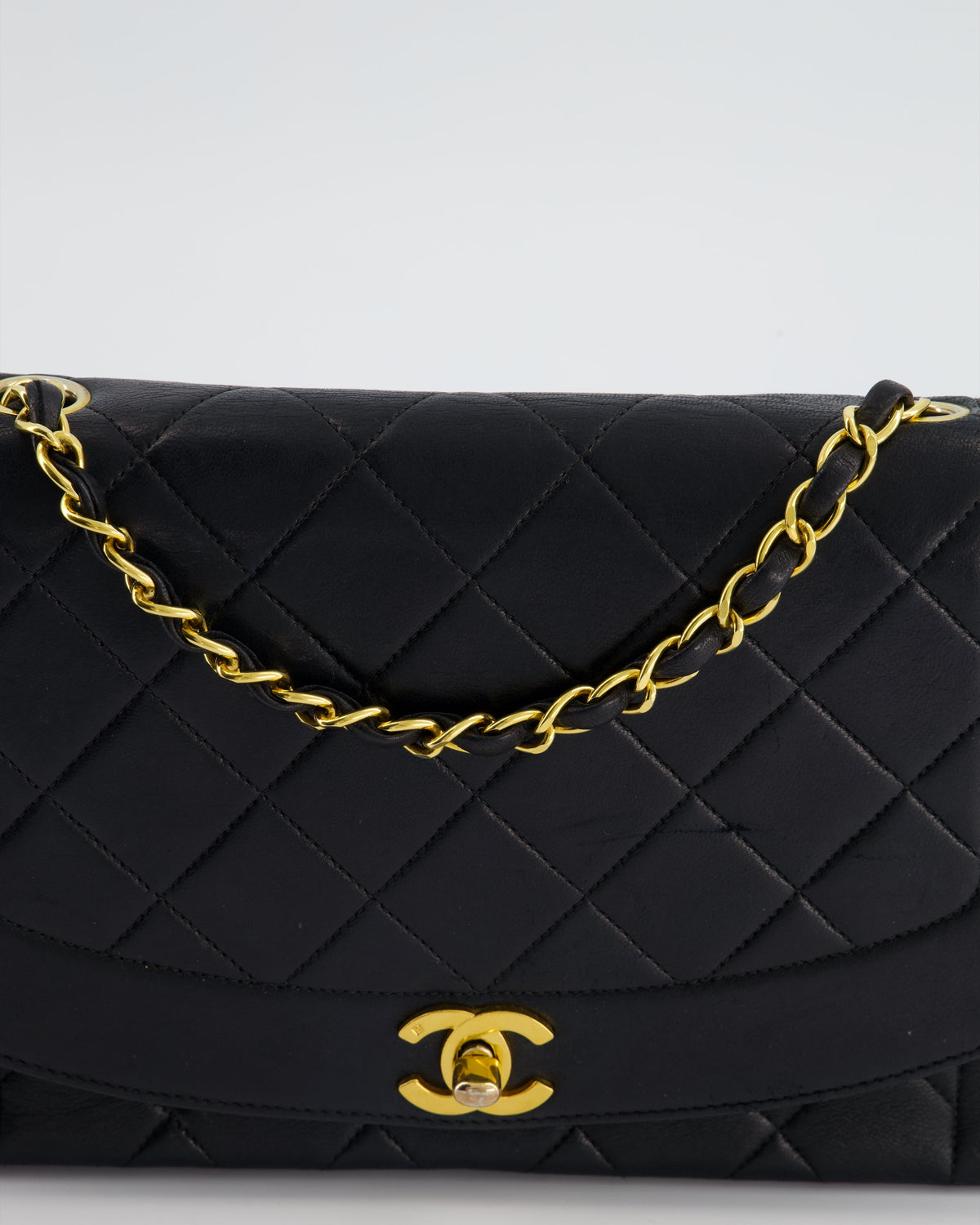 Chanel Vintage Navy Diana Quilted Flap Bag in Lambskin Leather with 24K Gold Hardware