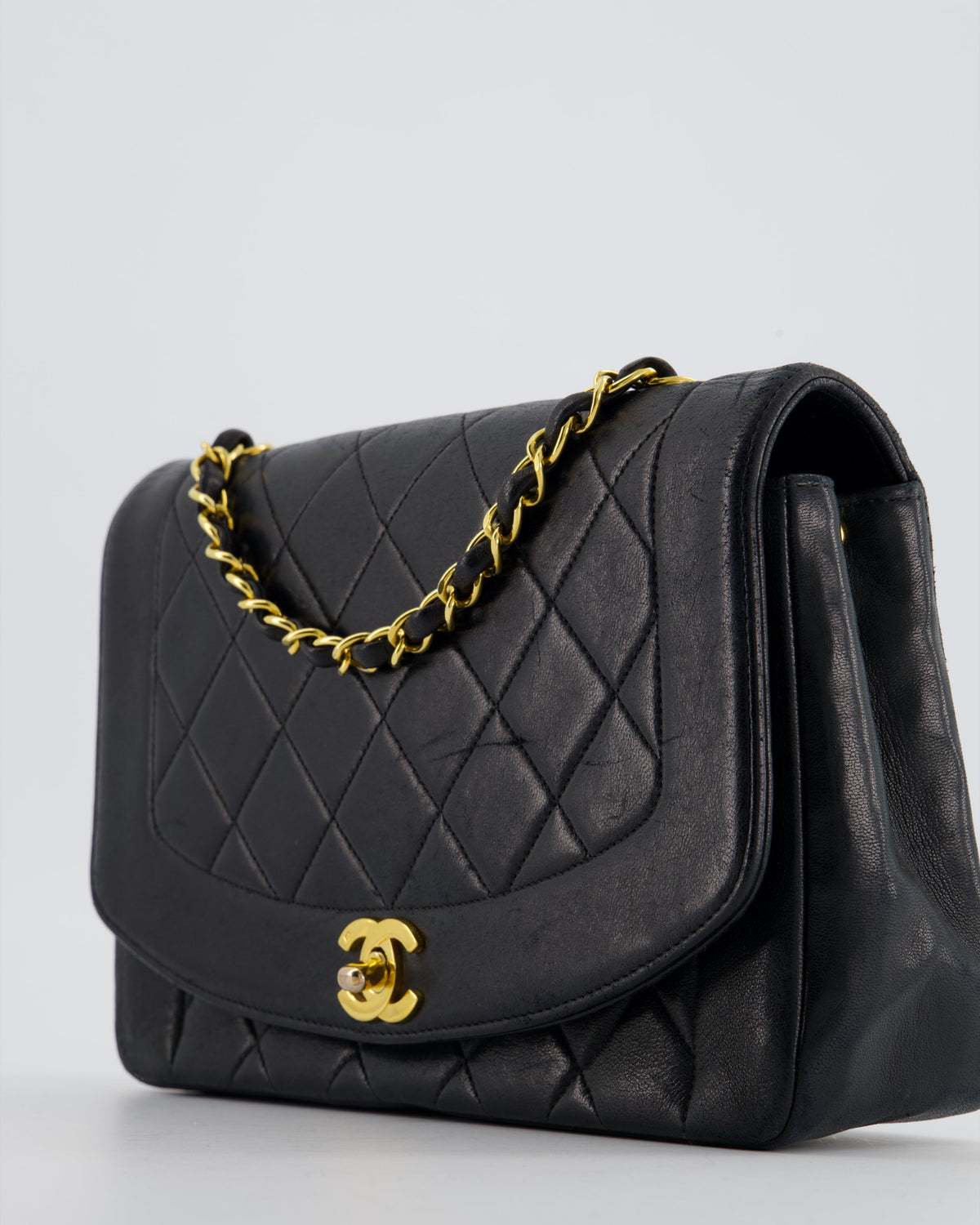 Chanel Vintage Navy Diana Quilted Flap Bag in Lambskin Leather with 24K Gold Hardware