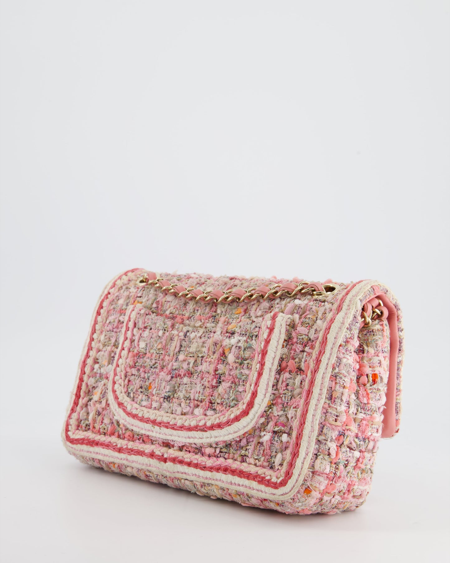 Chanel Medium Classic Double Flap Bag in Pink Tweed with Champagne Gold Hardware RRP £8,530