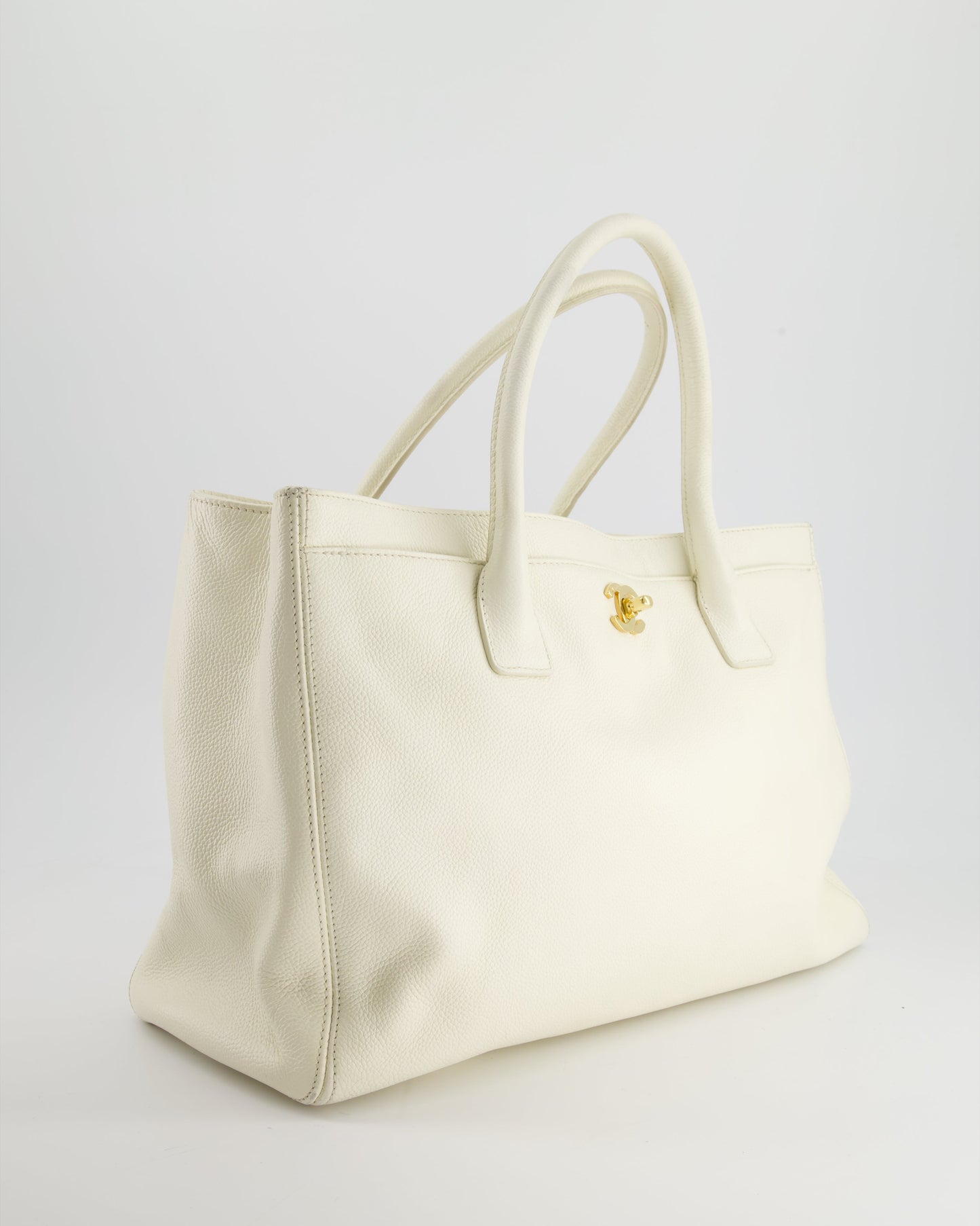 Chanel White Executive Shopper Tote Bag with Gold Hardware