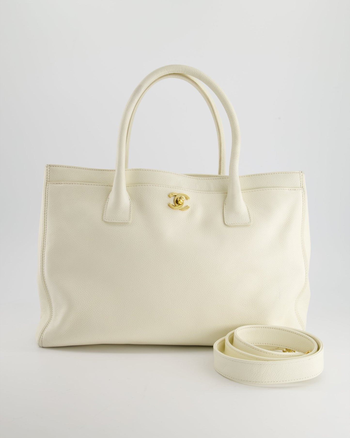 Chanel White Executive Shopper Tote Bag with Gold Hardware