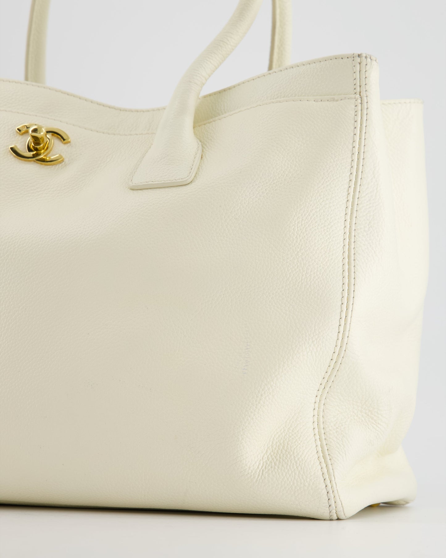 Chanel White Executive Shopper Tote Bag with Gold Hardware