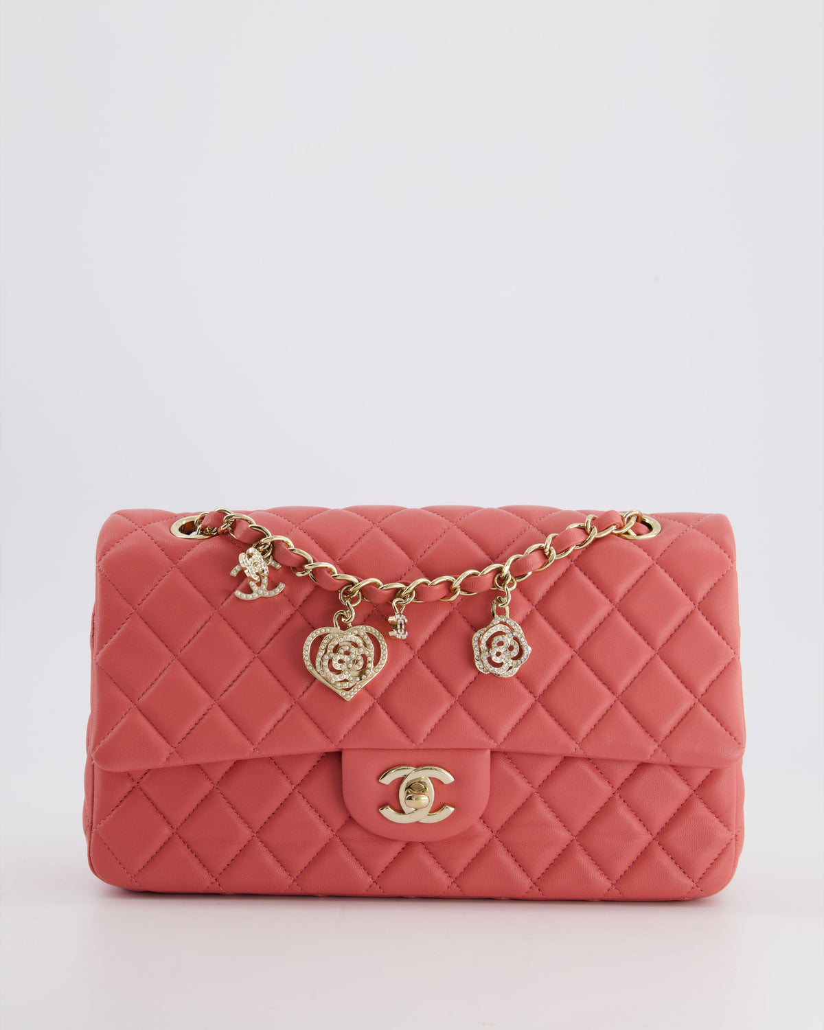 Chanel Pink Medium Single Flap Bag in Lambskin Leather with Champagne Gold Hardware
