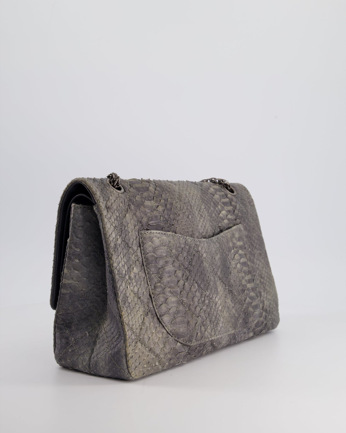 Chanel Storm Grey Jumbo Classic Double Flap 2.55 Reissue Bag in Python Leather with Ruthenium  Hardware
