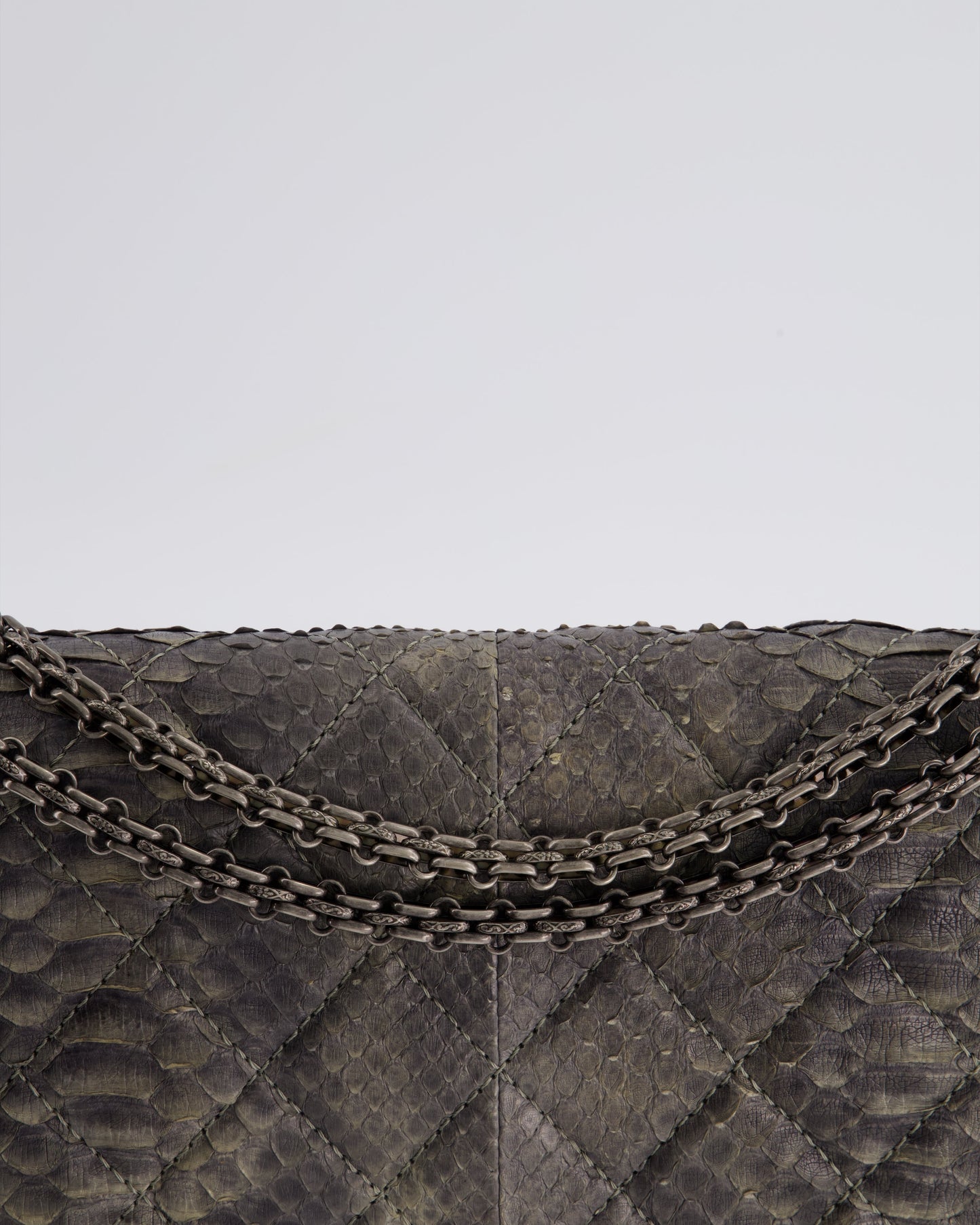 Chanel Storm Grey Jumbo Classic Double Flap 2.55 Reissue Bag in Python Leather with Ruthenium  Hardware