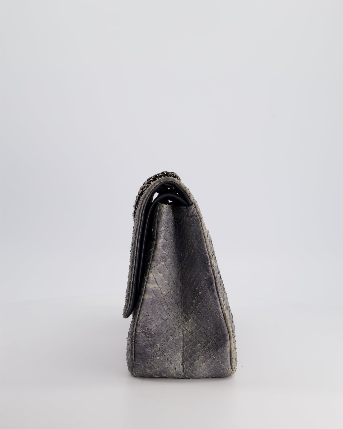 Chanel Storm Grey Jumbo Classic Double Flap 2.55 Reissue Bag in Python Leather with Ruthenium  Hardware
