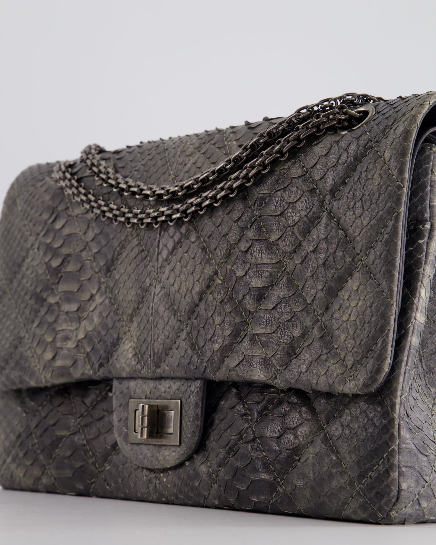 Chanel Storm Grey Jumbo Classic Double Flap 2.55 Reissue Bag in Python Leather with Ruthenium  Hardware