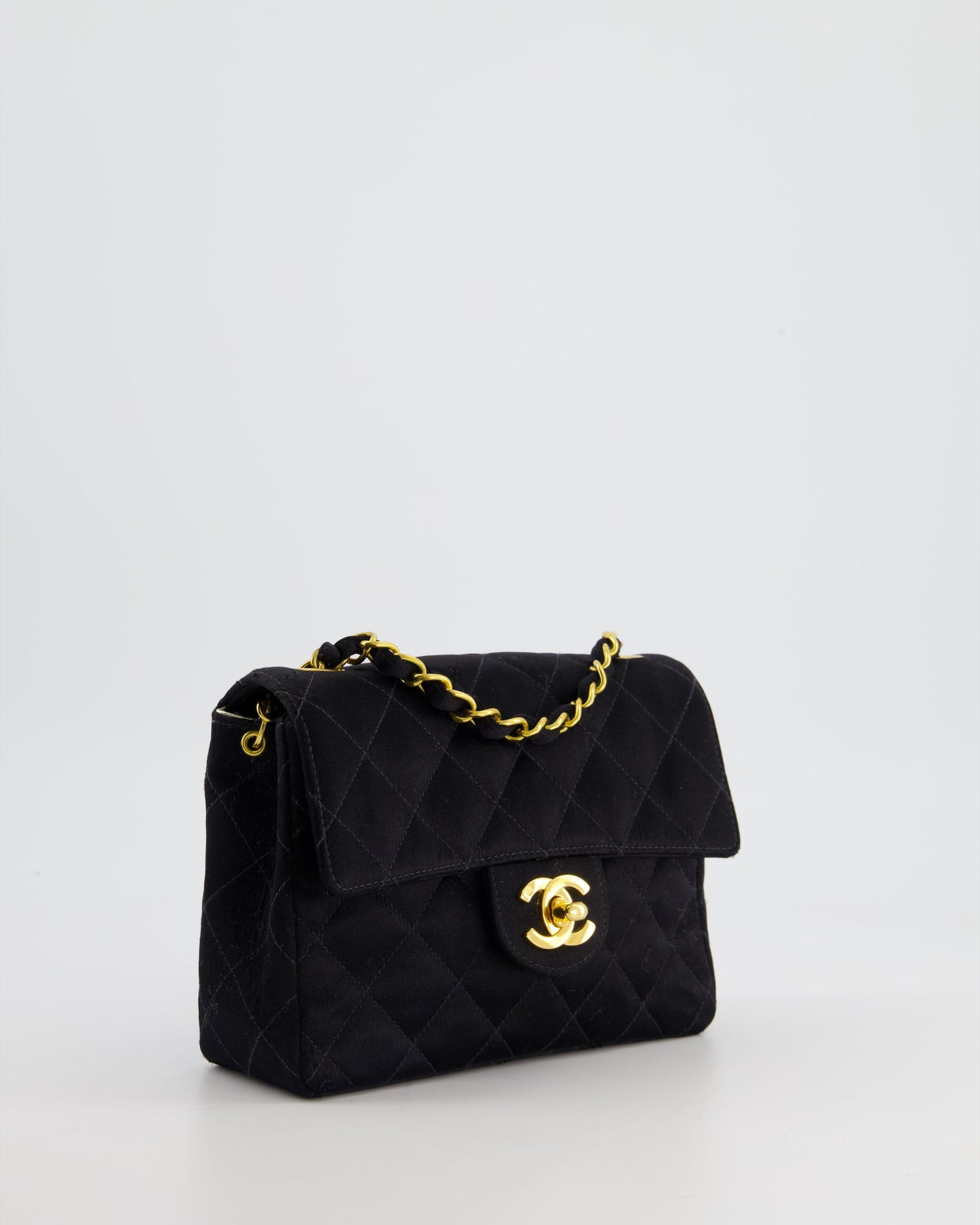 *HOT* Chanel Vintage Satin Black Mini Square Flap Bag with 24K Gold Hardware