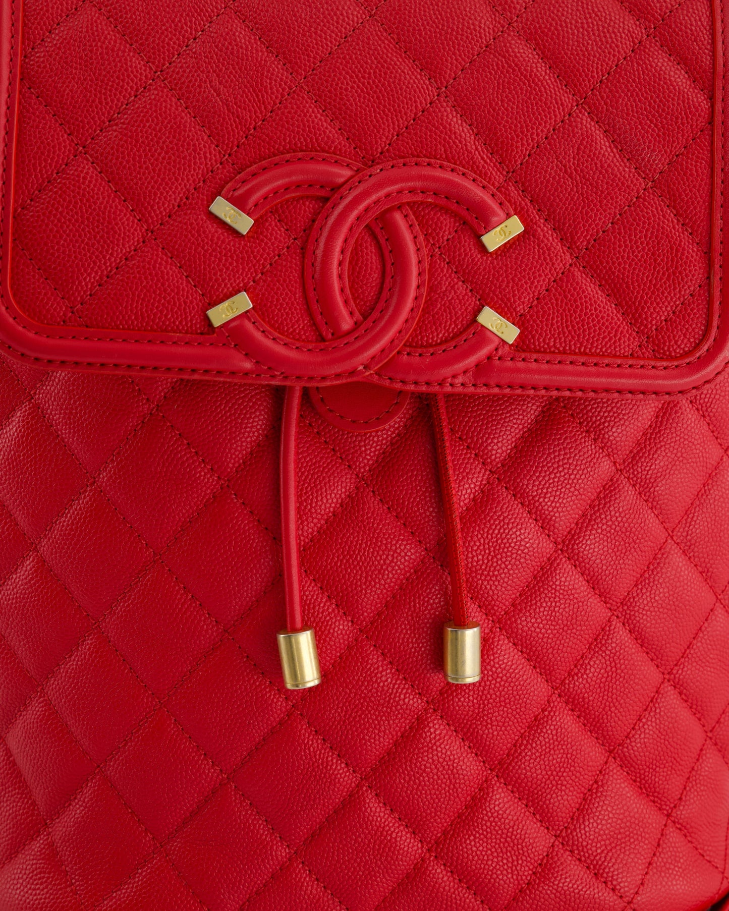 Chanel Red Filigree Quilted Backpack in Caviar Leather with Brushed Gold Hardware