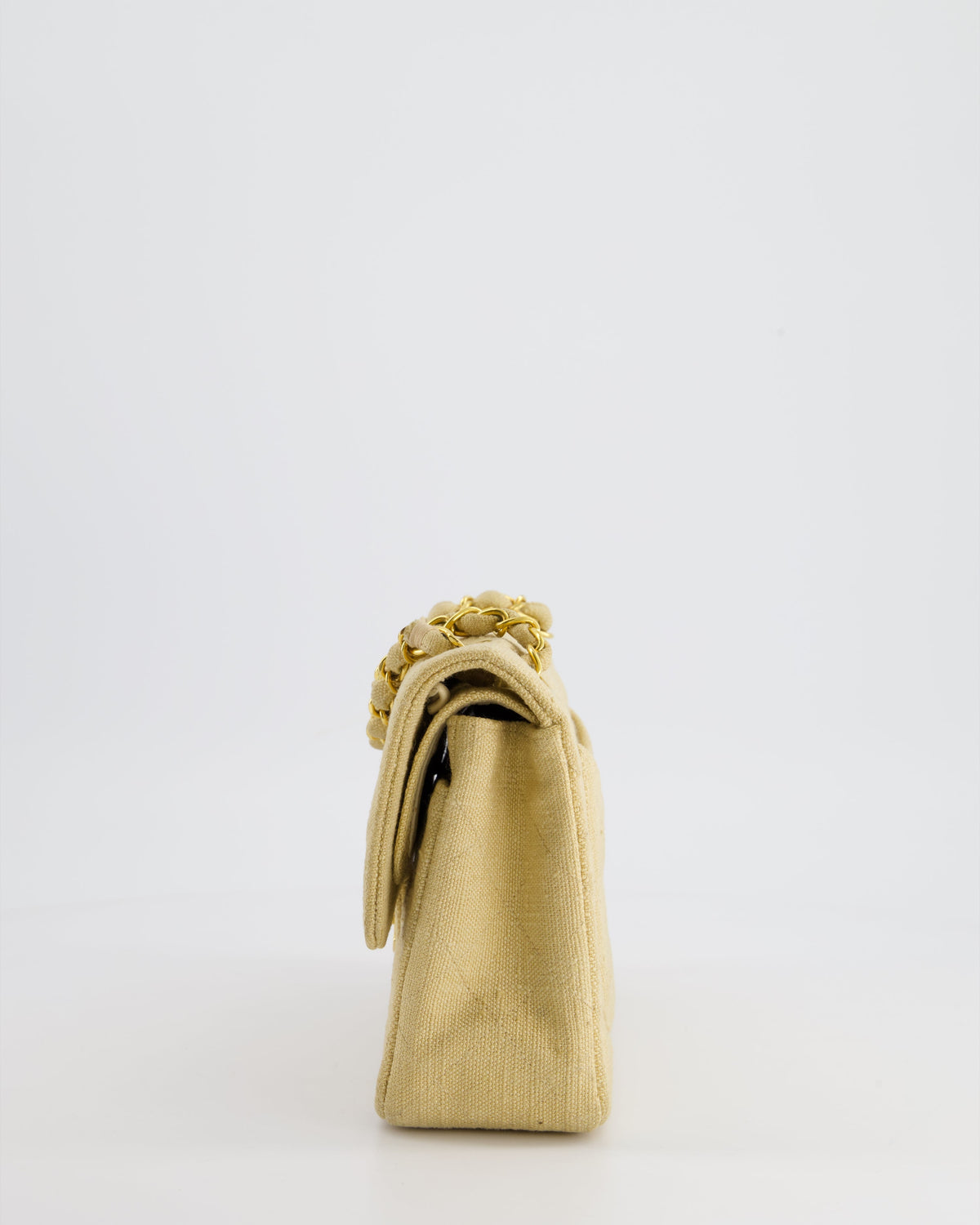 VINTAGE* Chanel Beige Small Fabric Double Flap Bag with 24K Gold Hardware