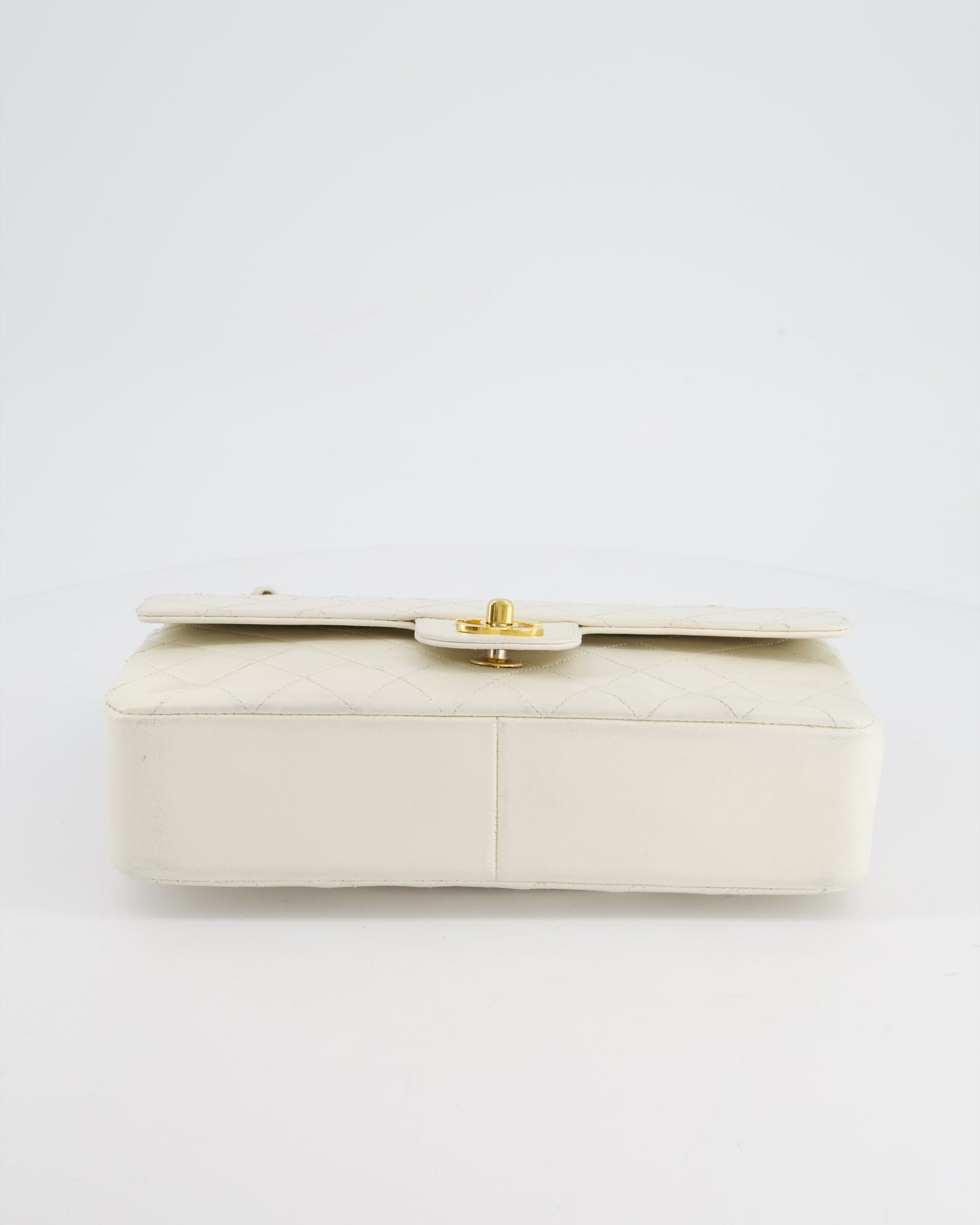 Chanel Vintage White Stitched Edge Classic Double Flap Bag with 24K Gold Hardware