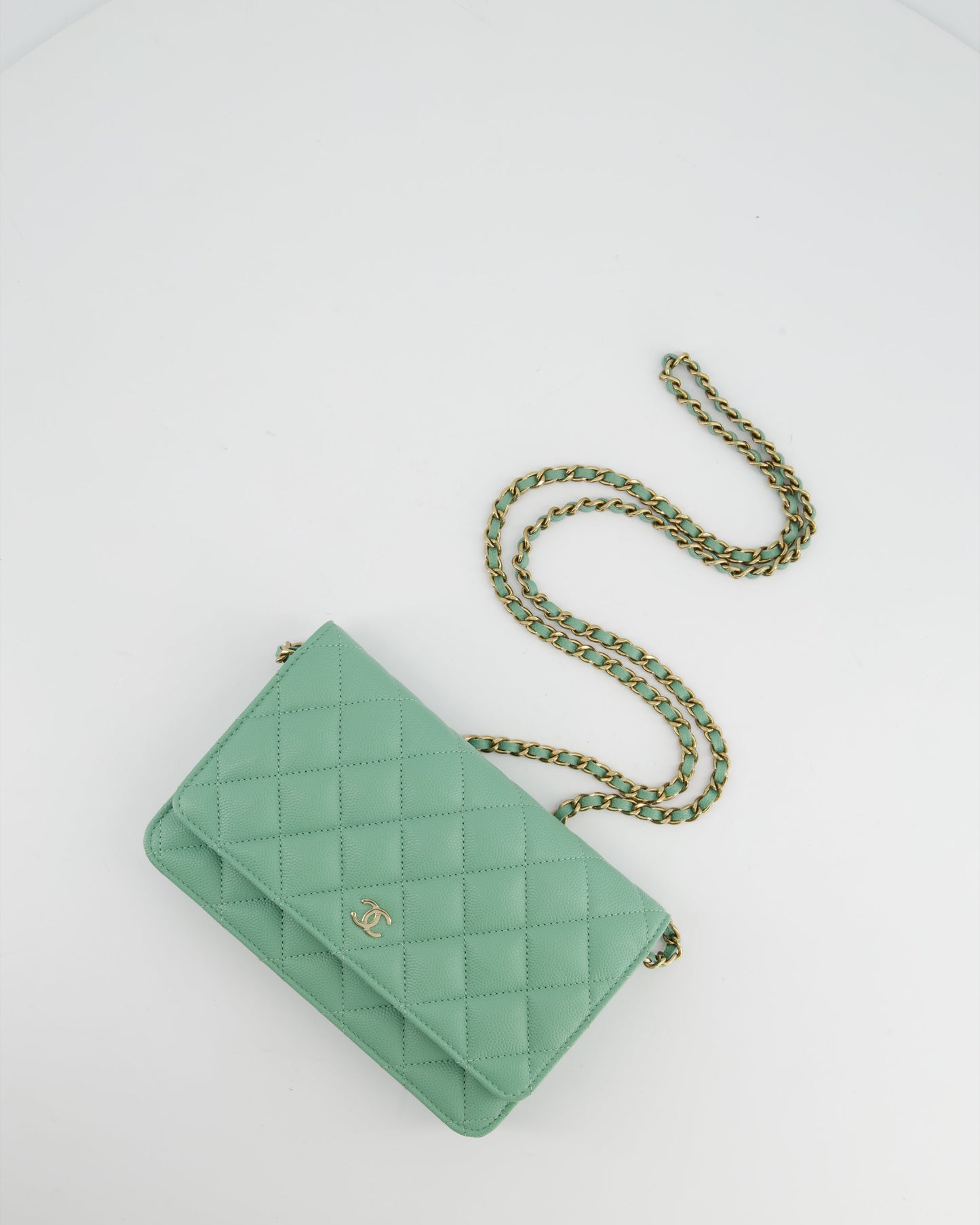 Chanel Matcha Green Wallet on Chain Bag in Caviar with Champagne Gold Hardware