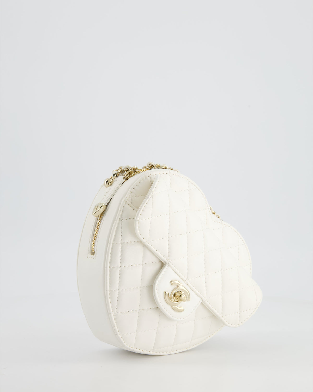 Chanel White Medium Heart Bag in Lambskin Leather with Champagne Gold Hardware