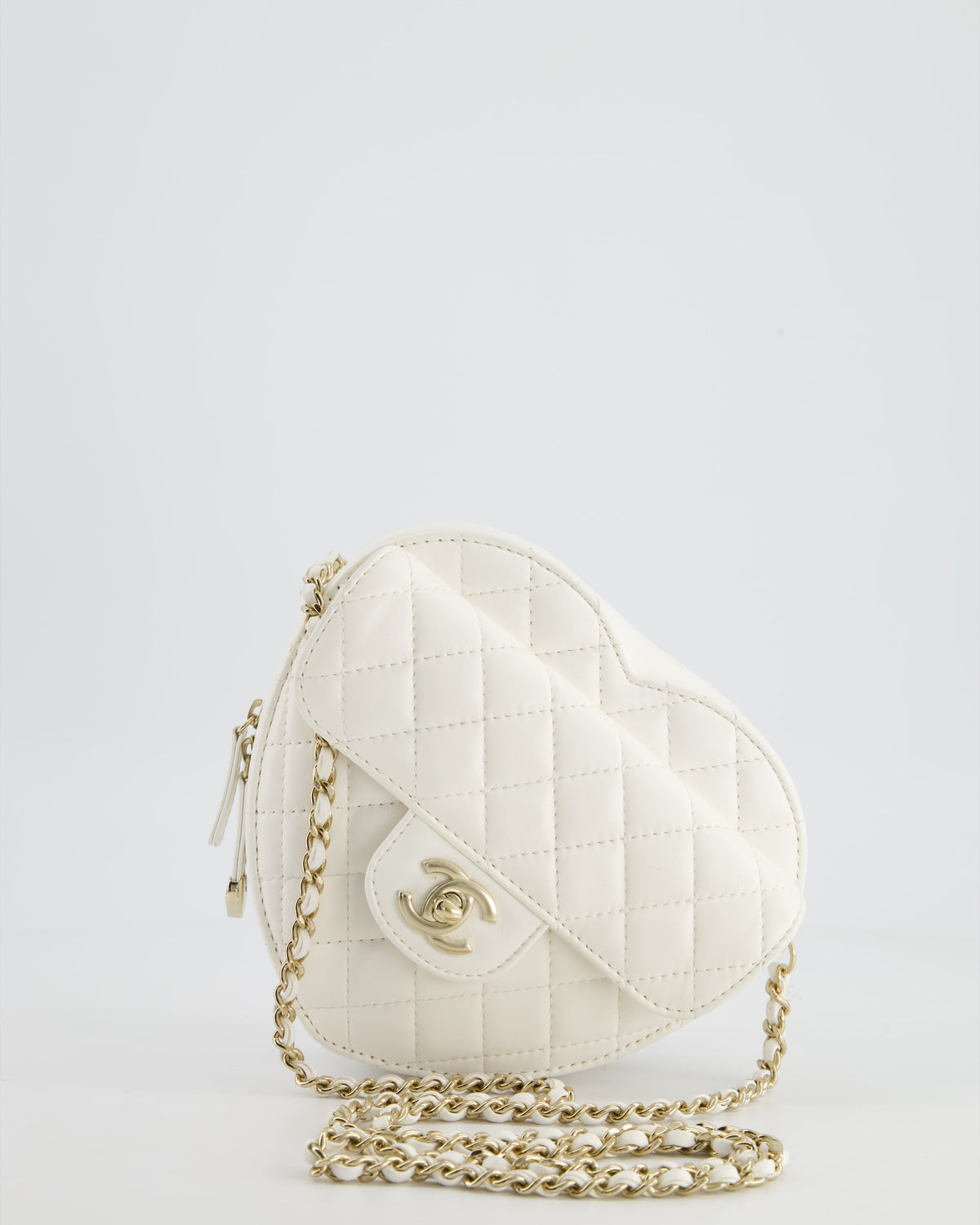 Chanel White Medium Heart Bag in Lambskin Leather with Champagne Gold Hardware