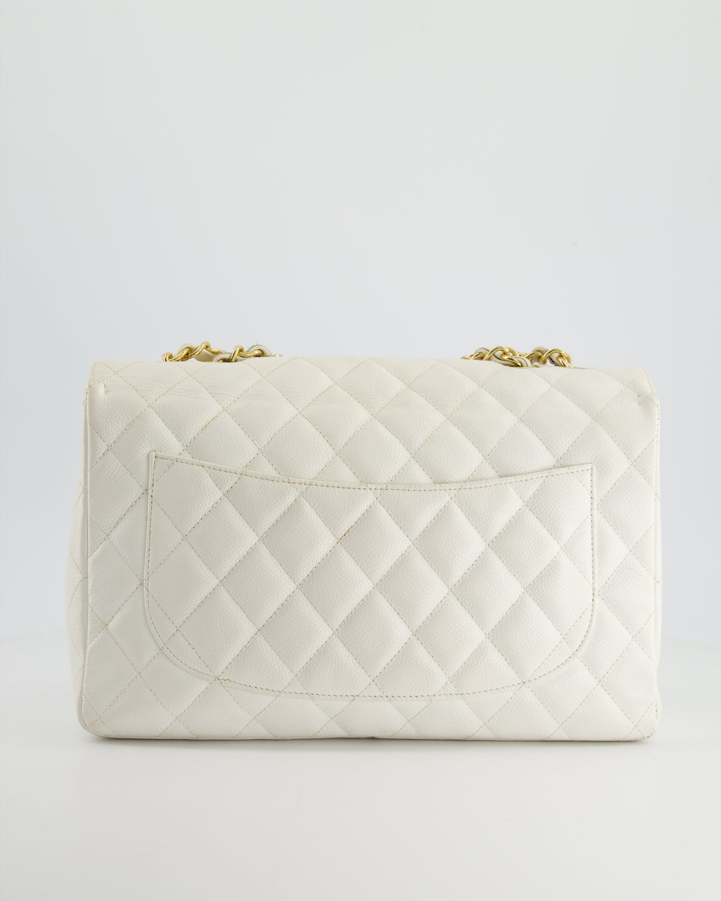 Chanel Vintage White Jumbo Classic Single Flap Bag in Caviar Leather with 24K Gold Hardware RRP £9,240