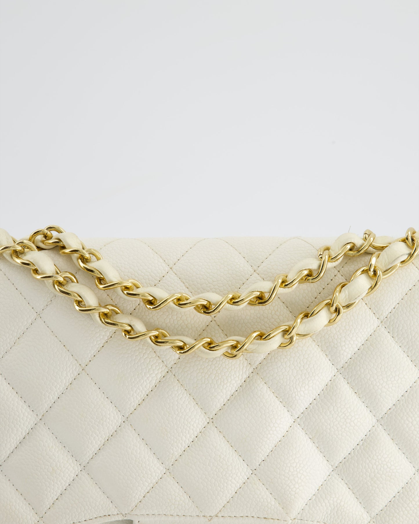 Chanel Vintage White Jumbo Classic Single Flap Bag in Caviar Leather with 24K Gold Hardware RRP £9,240