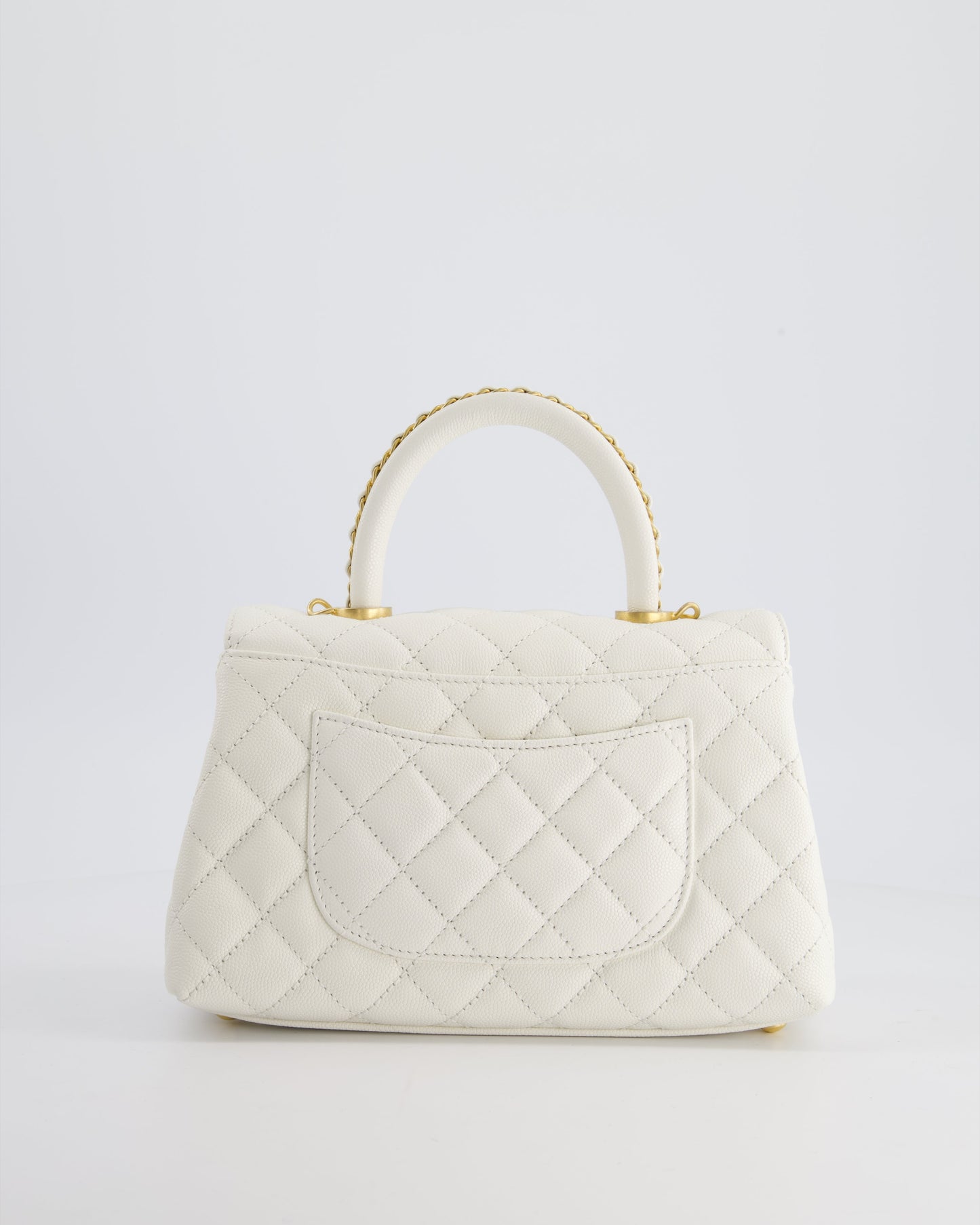 Chanel Small White Caviar Quilted Coco Flap Bag with Brushed Gold Hardware and Chain Detail Handle