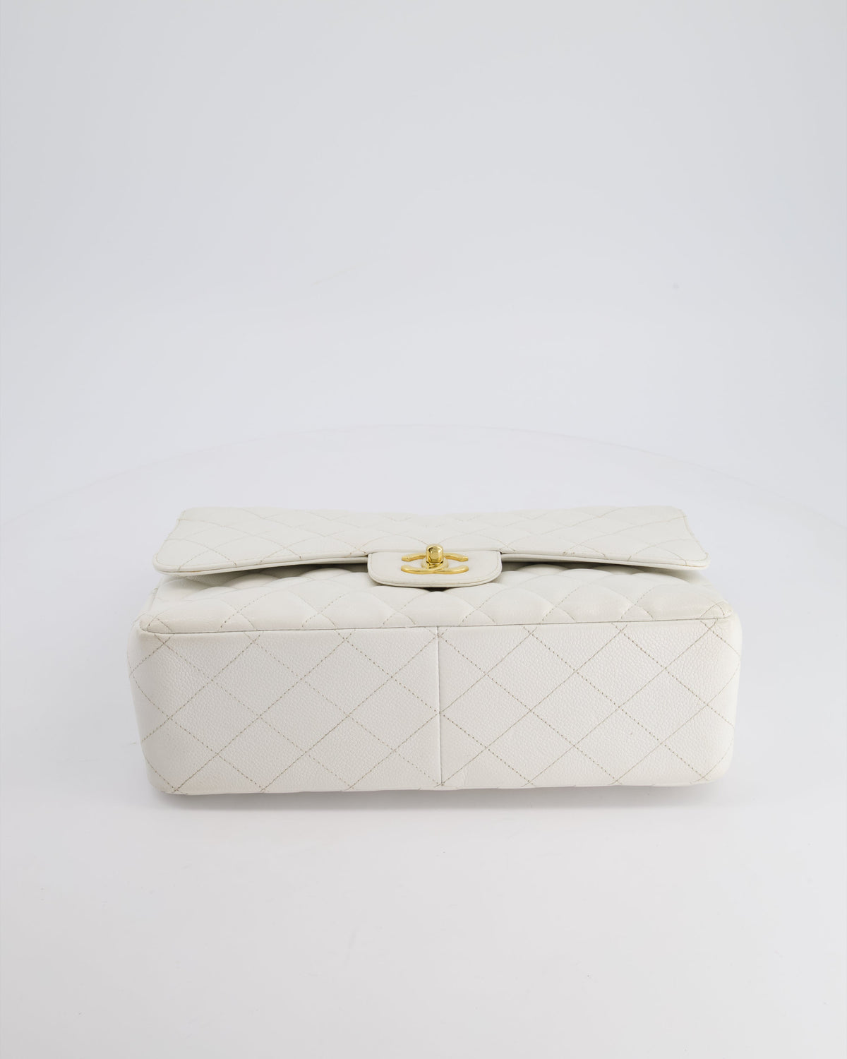 Chanel White Caviar Jumbo Classic Double Flap Bag with Gold Hardware