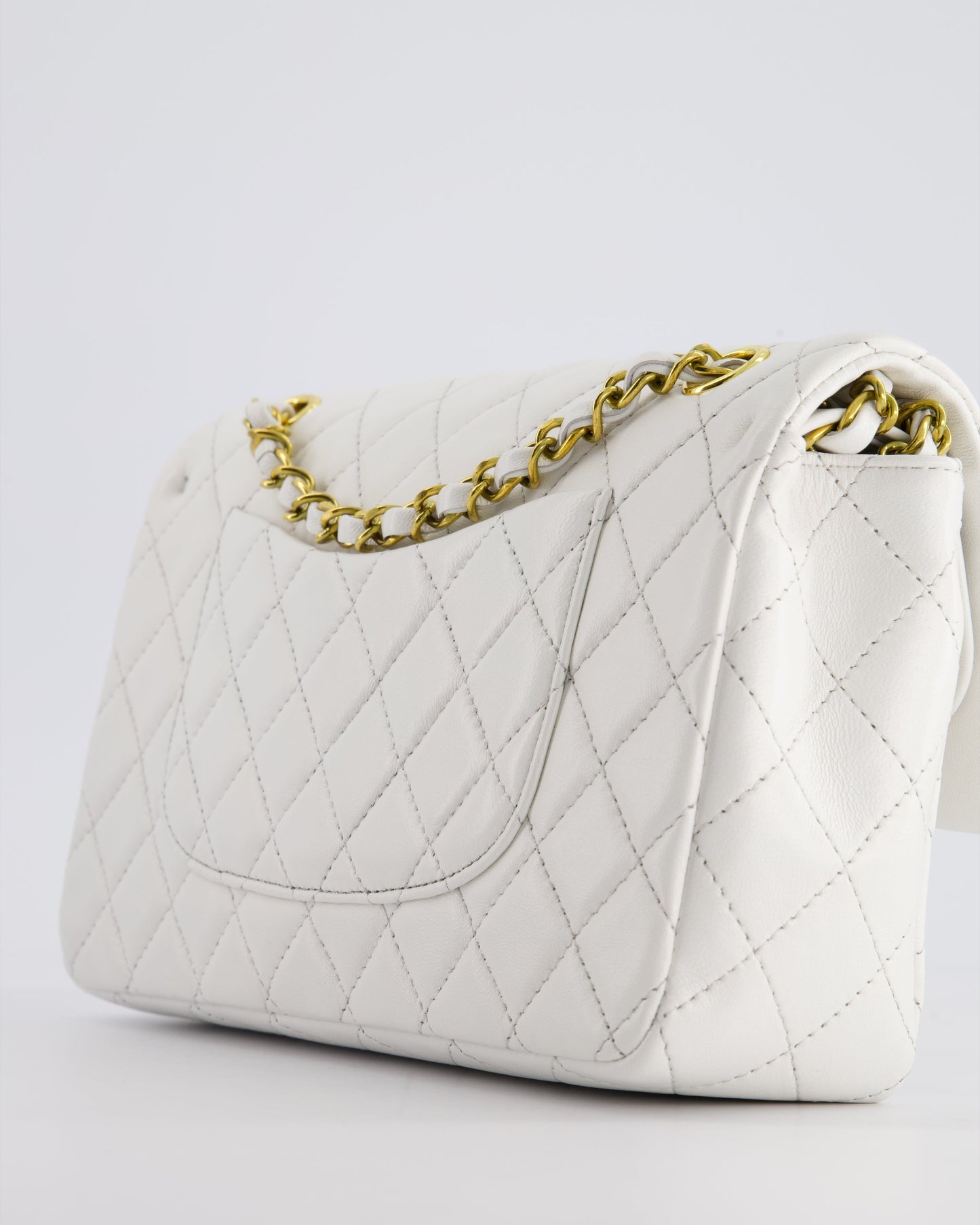 Chanel White Vintage Classic Double Flap Bag in Lambskin Leather with 24K Gold Hardware