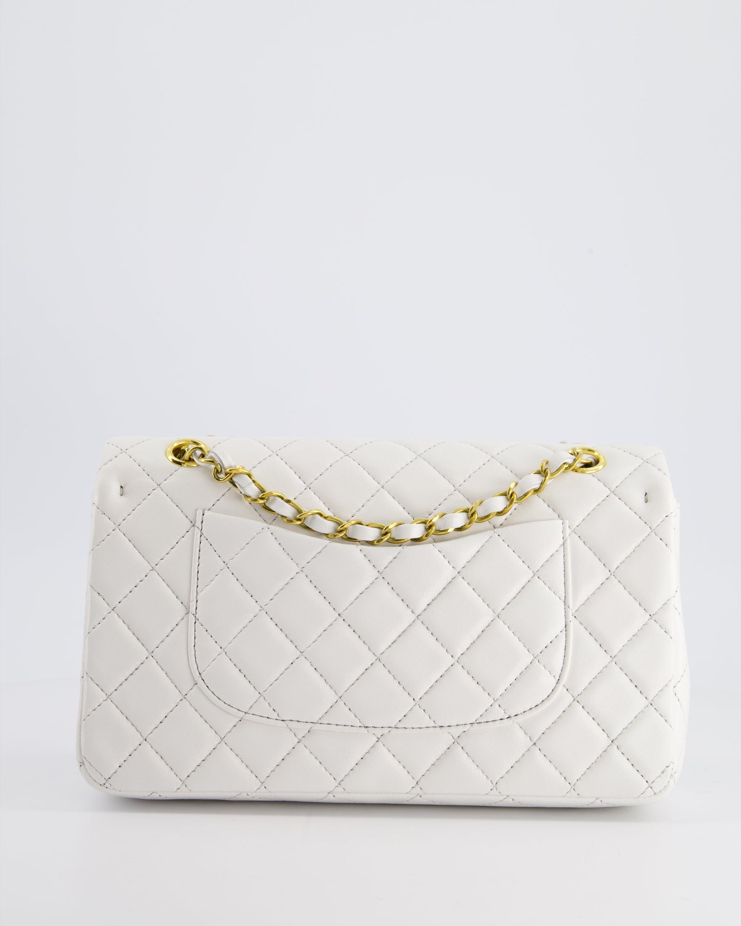 Chanel White Vintage Classic Double Flap Bag in Lambskin Leather with 24K Gold Hardware