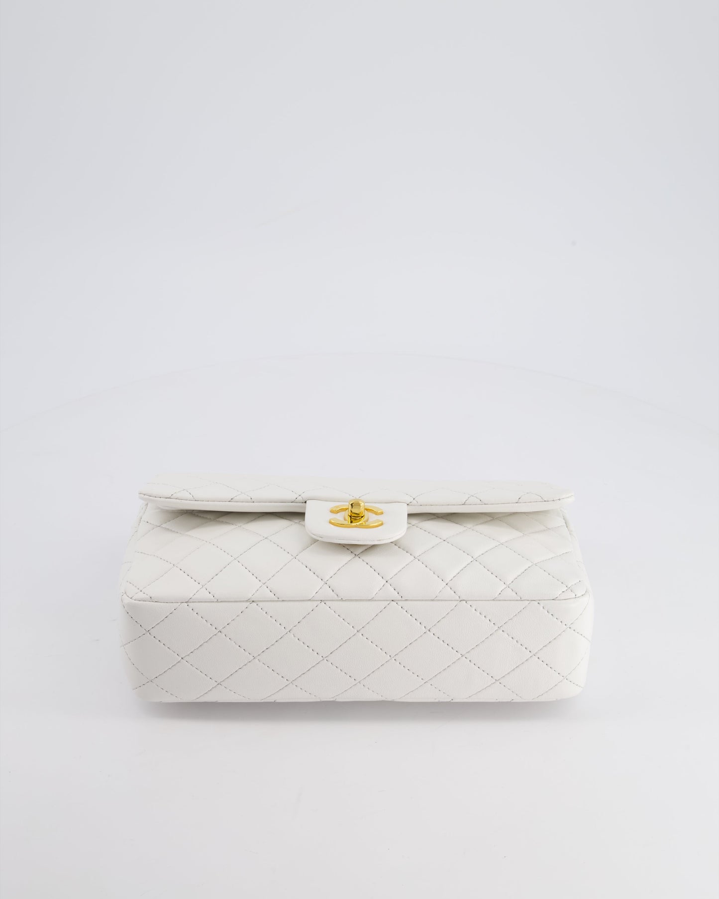 Chanel White Vintage Classic Double Flap Bag in Lambskin Leather with 24K Gold Hardware