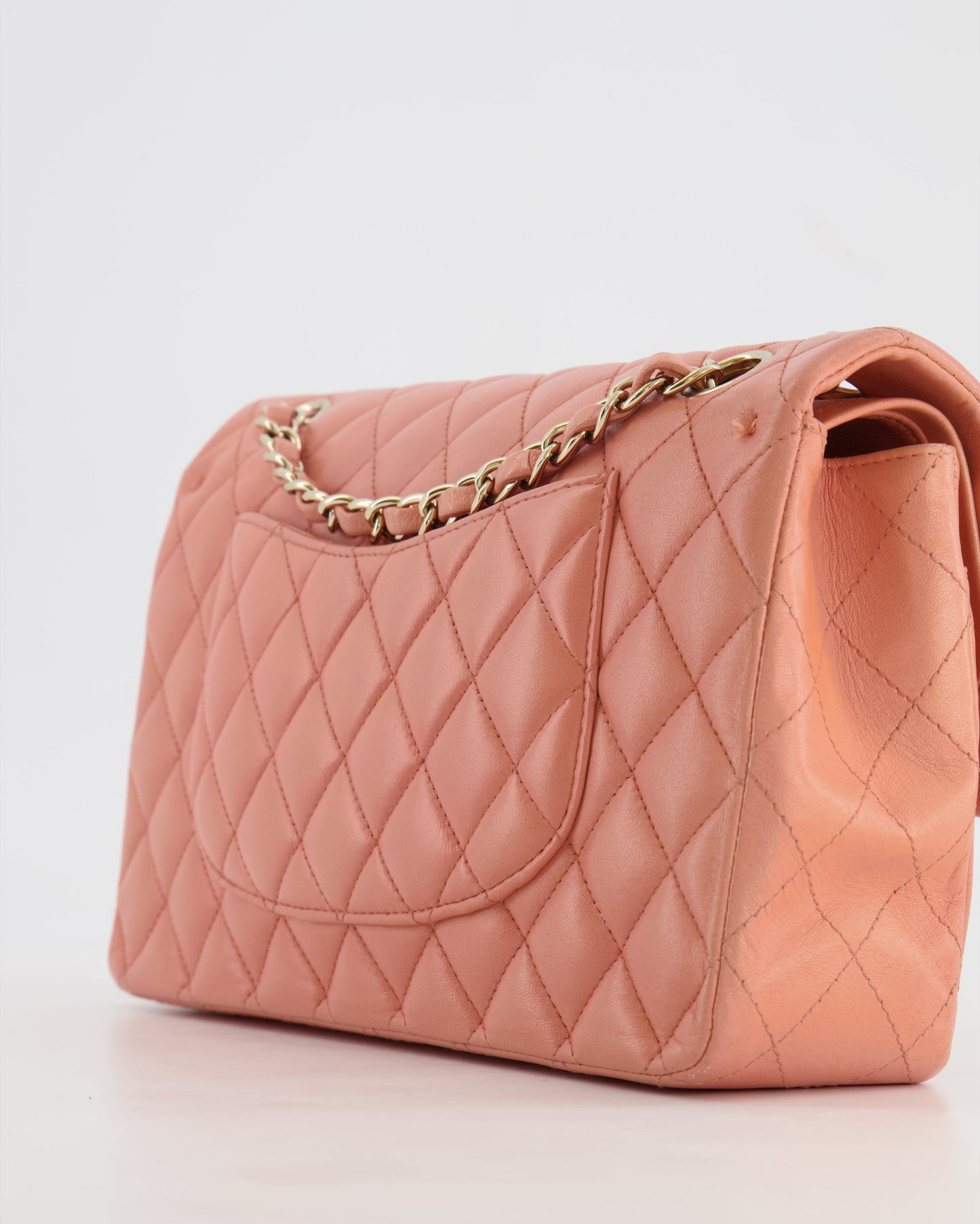 Chanel Peach Pink Lambskin Medium Classic Double Flap Bag with Champagne Gold Hardware RRP £8,530