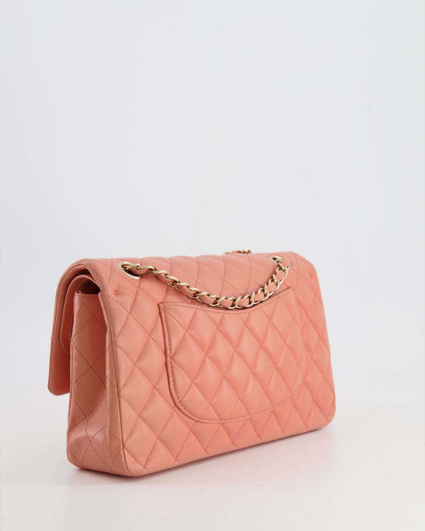 Chanel Peach Pink Lambskin Medium Classic Double Flap Bag with Champagne Gold Hardware RRP £8,530