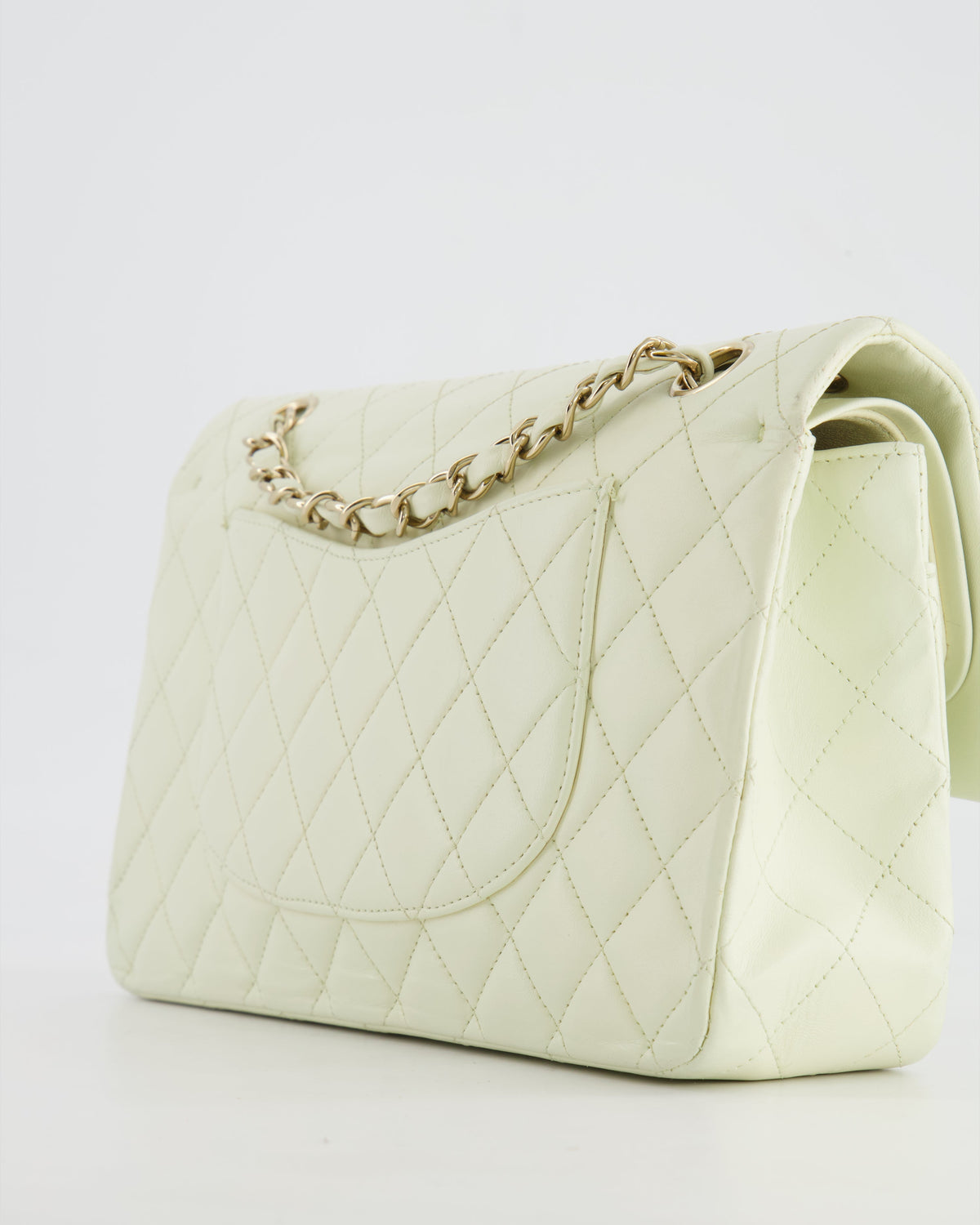 Chanel White Medium Double Flap Bag in Lambskin Leather with Champagne Gold Hardware