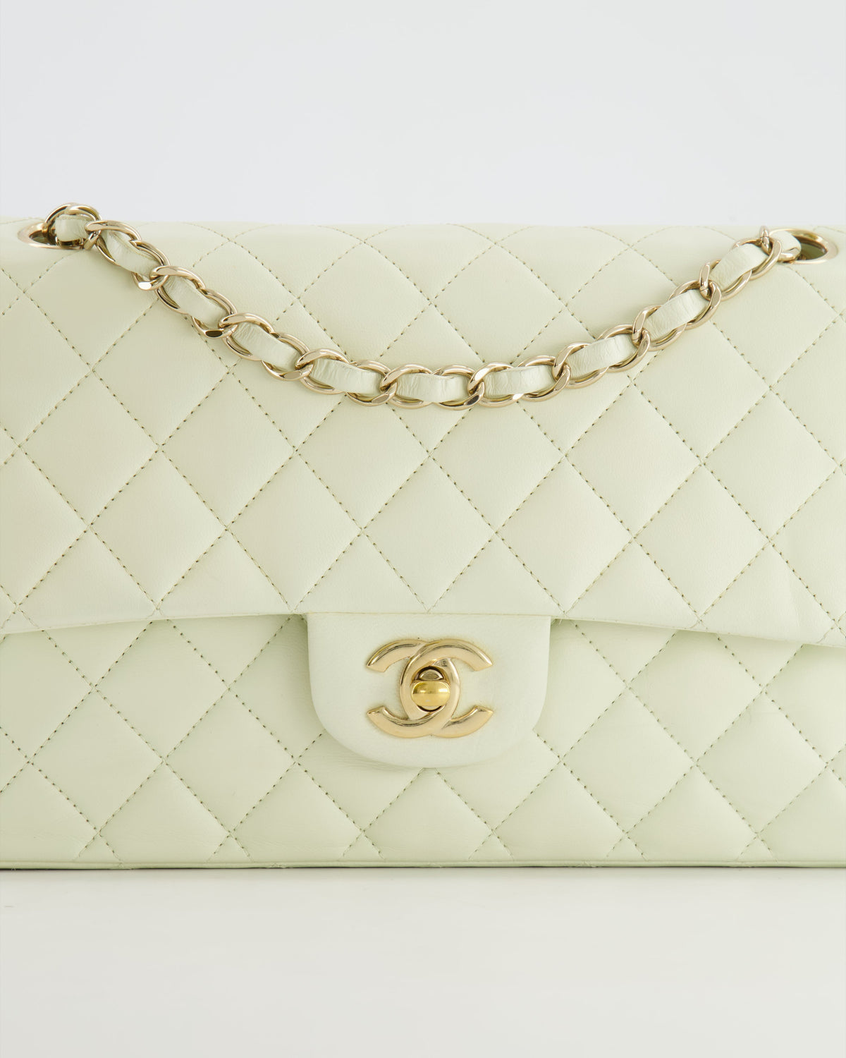 Chanel White Medium Double Flap Bag in Lambskin Leather with Champagne Gold Hardware