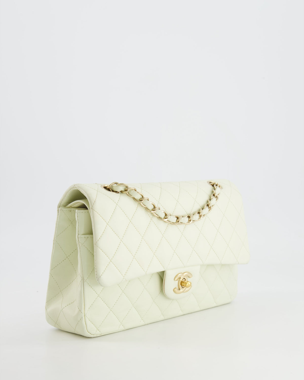 Chanel White Medium Double Flap Bag in Lambskin Leather with Champagne Gold Hardware
