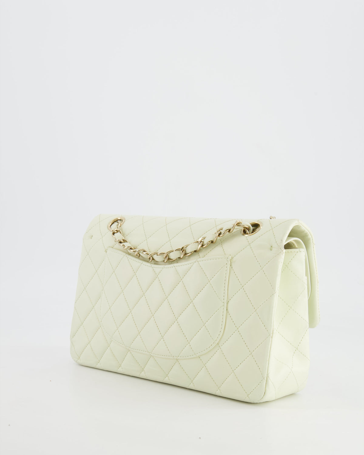 Chanel White Medium Double Flap Bag in Lambskin Leather with Champagne Gold Hardware