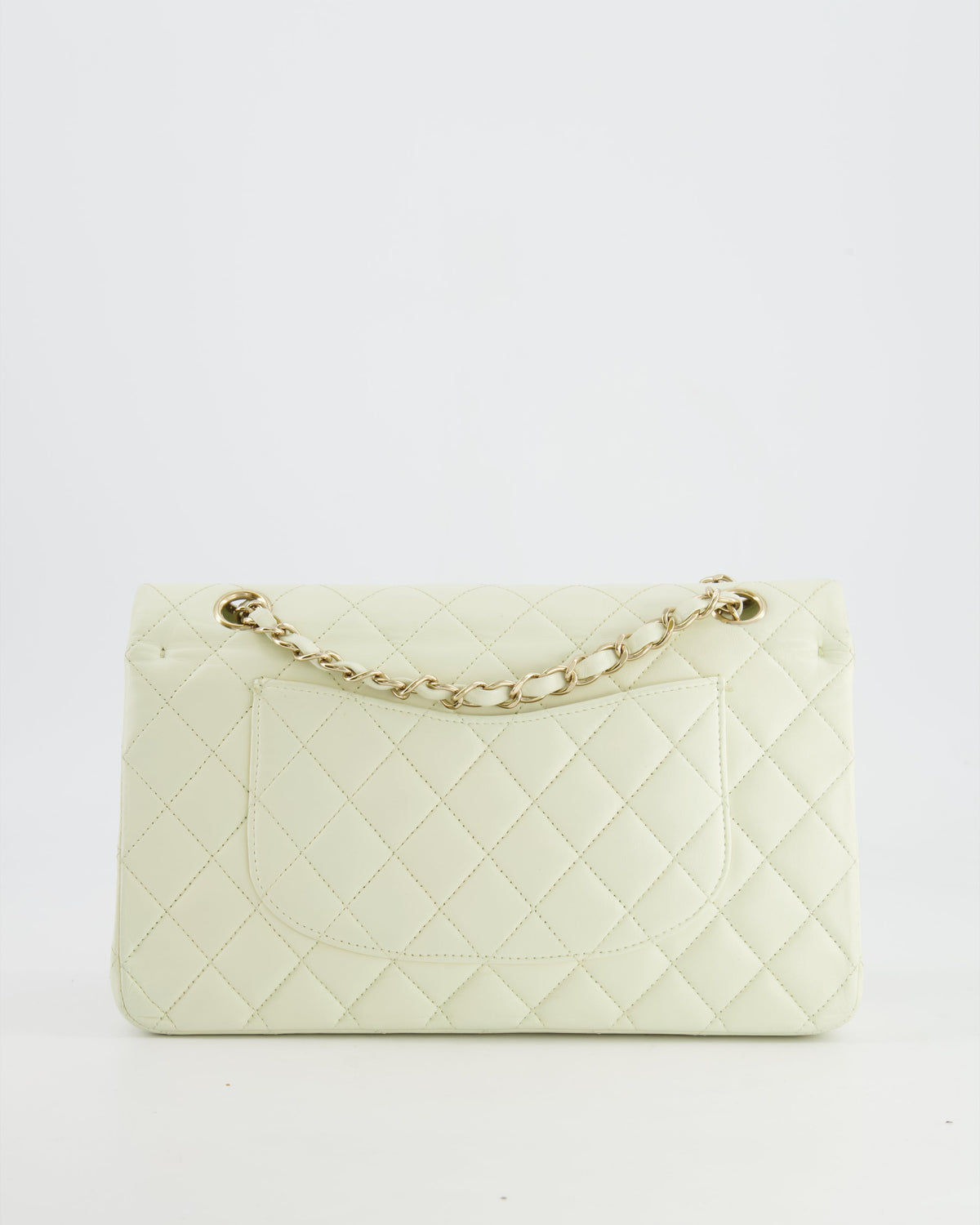 Chanel White Medium Double Flap Bag in Lambskin Leather with Champagne Gold Hardware