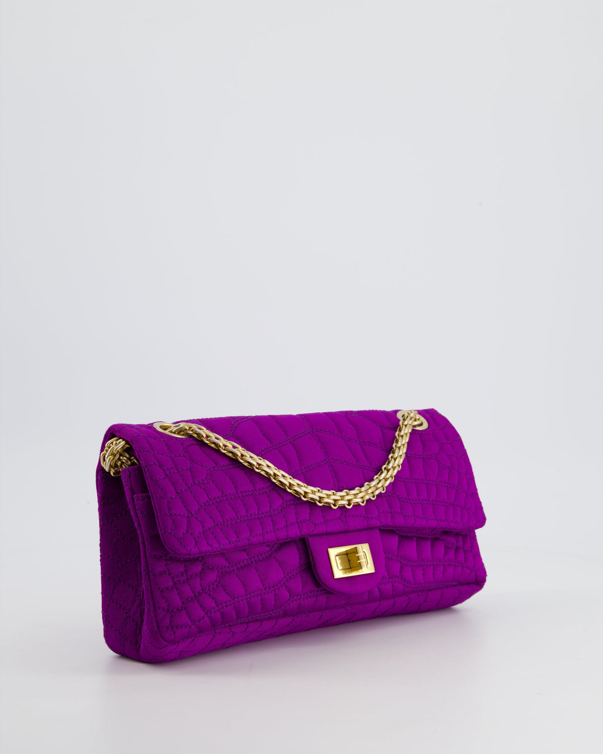 Chanel Purple Small Satin Croc Embossed 2.55 Reissue with Brushed Gold Hardware