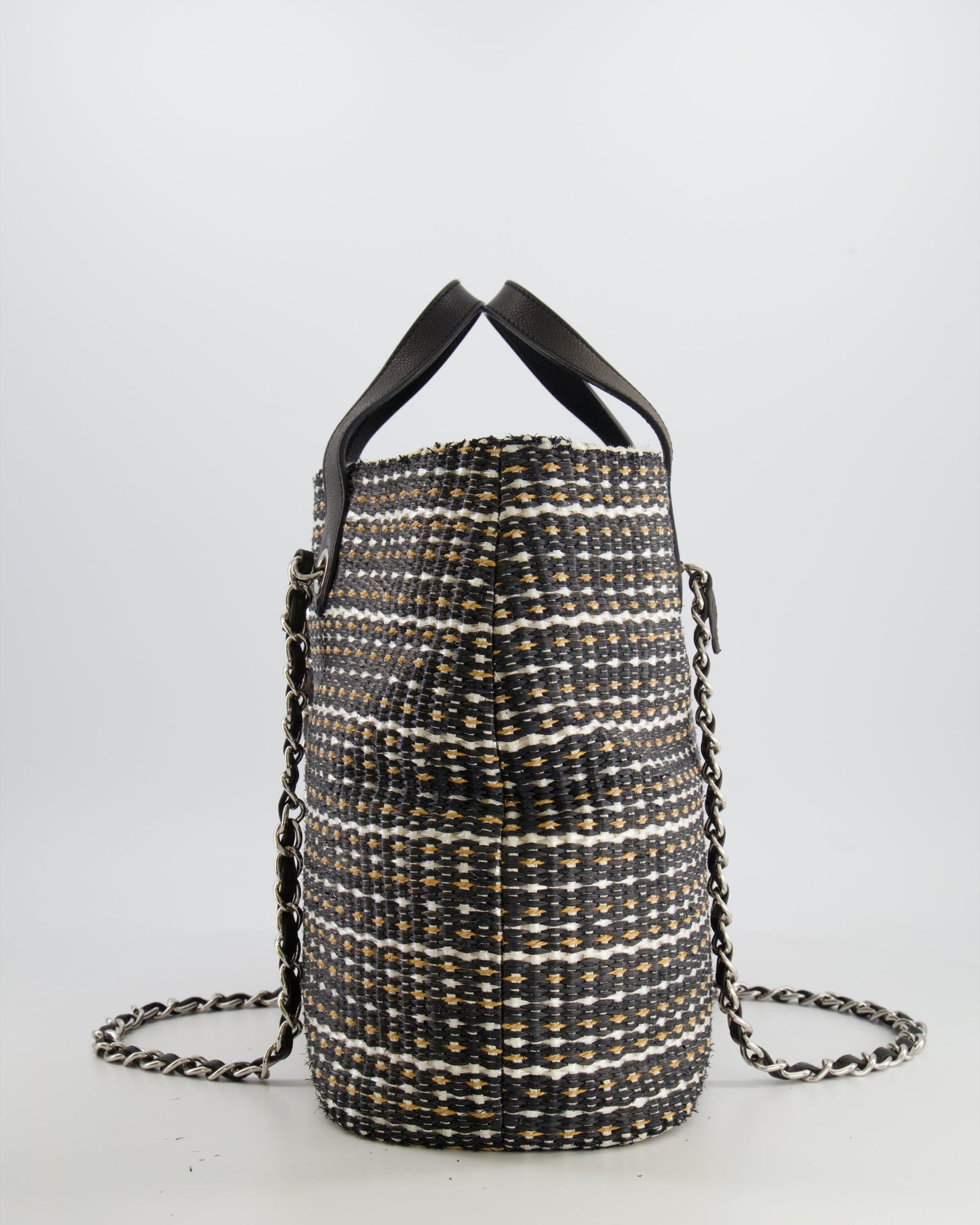 Chanel Black Raffia Chain CC Tote Bag with Silver Hardware