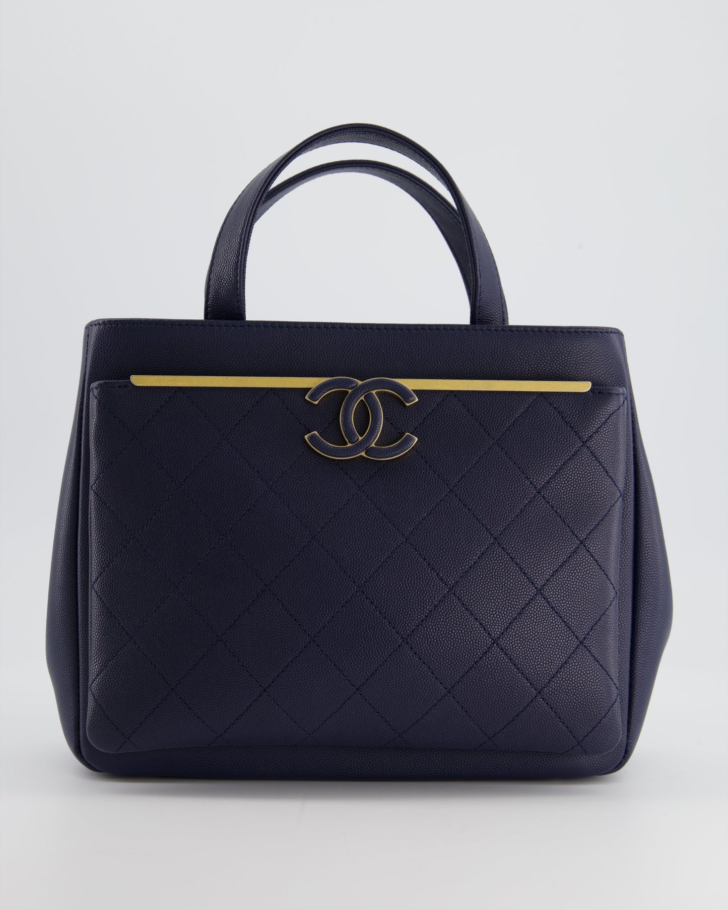 Chanel Navy Framed Business Affinity Bag in Caviar Leather with Brushed Gold Hardware