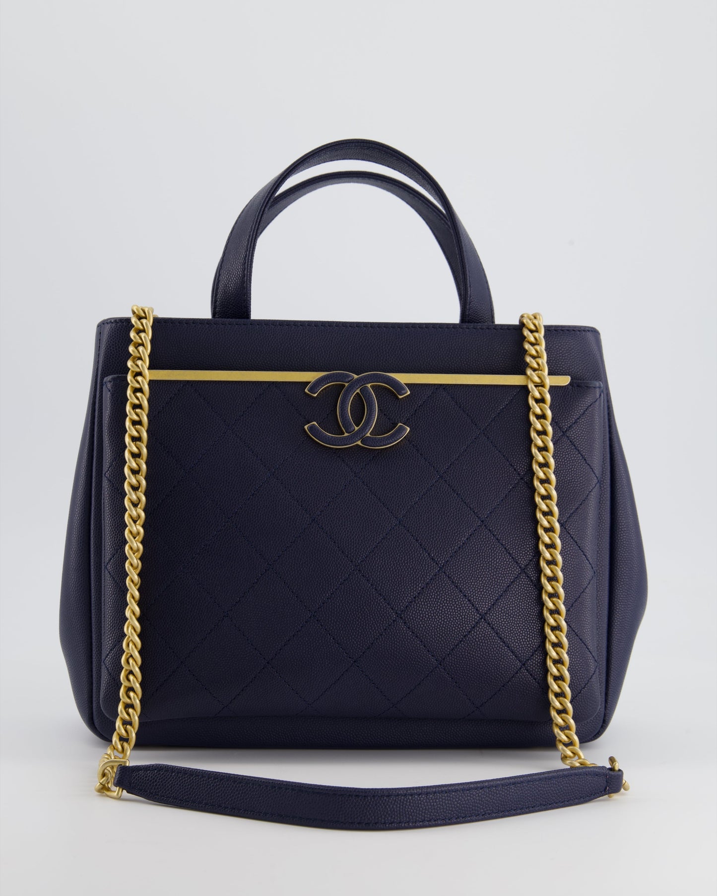 Chanel Navy Framed Business Affinity Bag in Caviar Leather with Brushed Gold Hardware