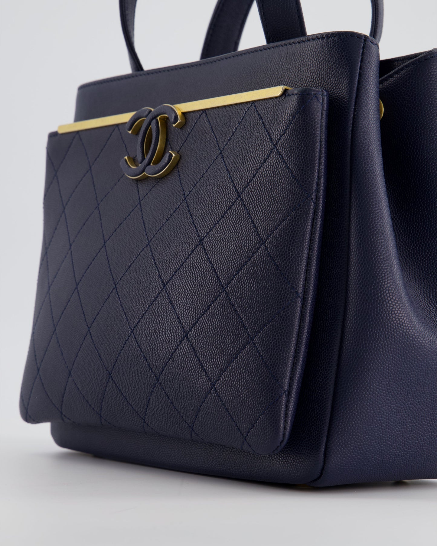 Chanel Navy Framed Business Affinity Bag in Caviar Leather with Brushed Gold Hardware