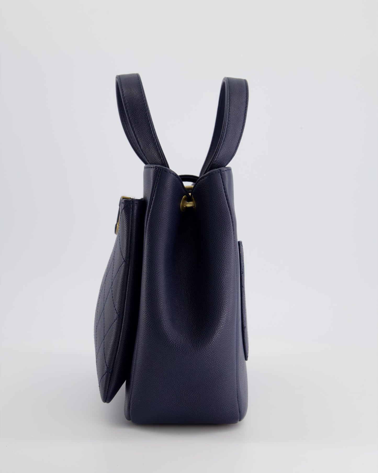 Chanel Navy Framed Business Affinity Bag in Caviar Leather with Brushed Gold Hardware