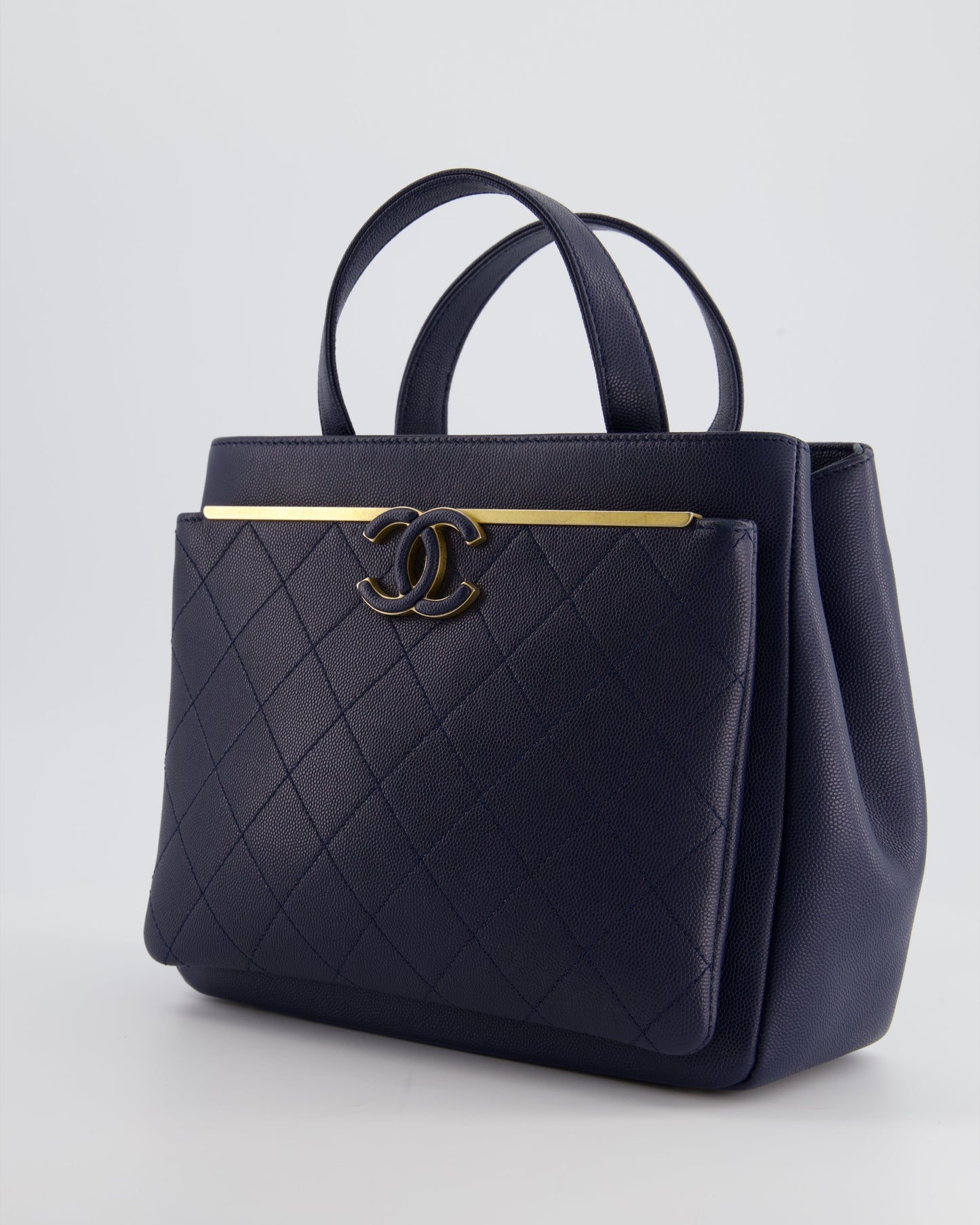 Chanel Navy Framed Business Affinity Bag in Caviar Leather with Brushed Gold Hardware