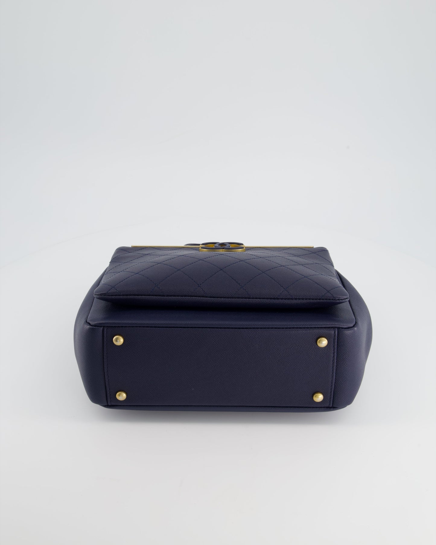 Chanel Navy Framed Business Affinity Bag in Caviar Leather with Brushed Gold Hardware