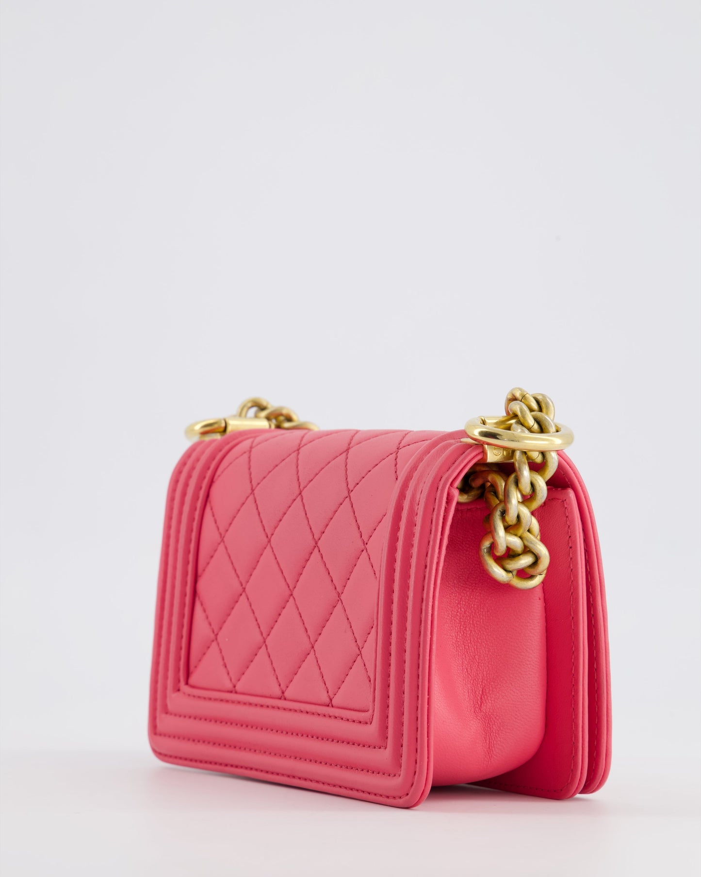 Chanel Punch Pink Mini Boy Bag in Lambskin Leather with Gold Hardware