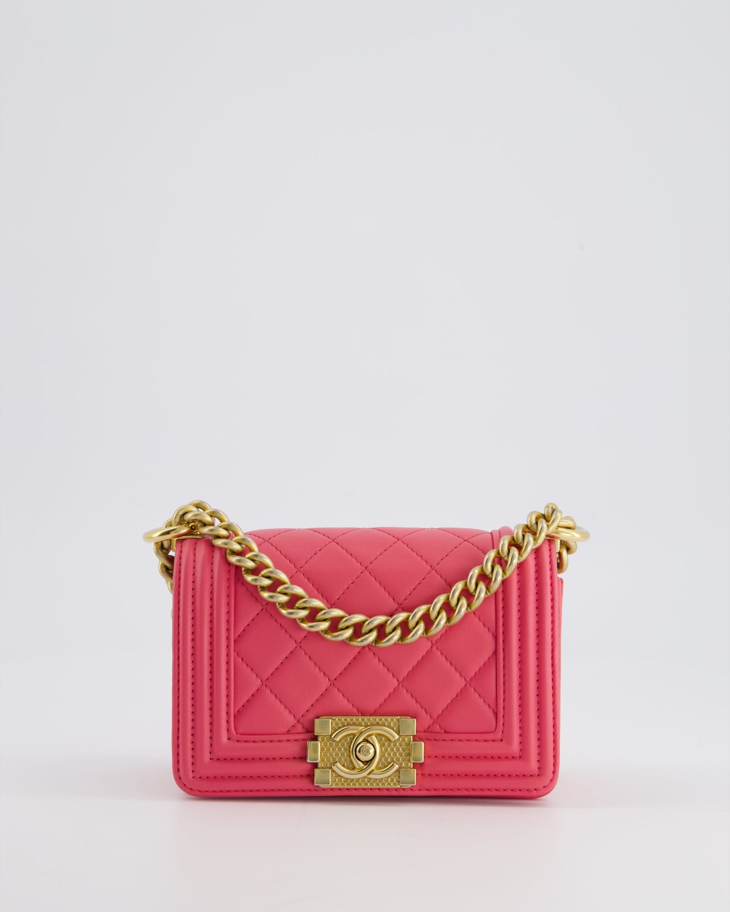 Chanel Punch Pink Mini Boy Bag in Lambskin Leather with Gold Hardware