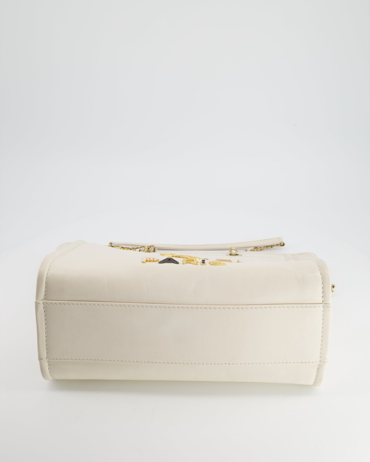 Chanel White Leather Deauville Tote Bag with Gold Hardware