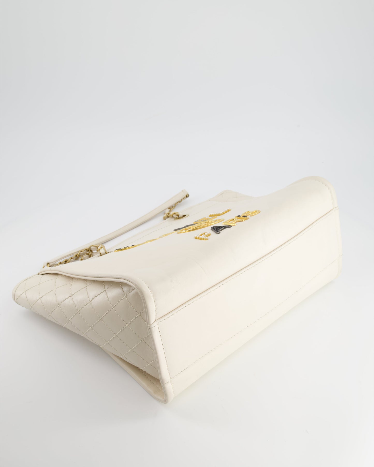 Chanel White Leather Deauville Tote Bag with Gold Hardware