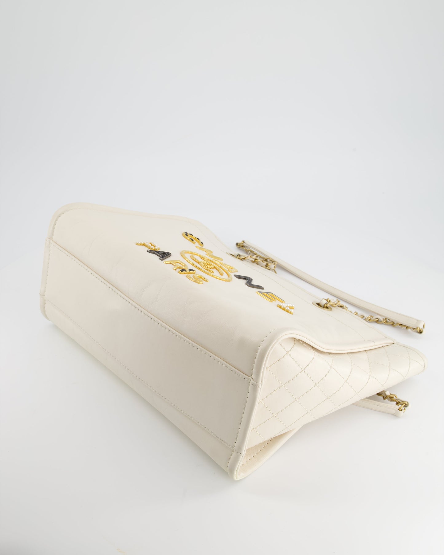 Chanel White Leather Deauville Tote Bag with Gold Hardware