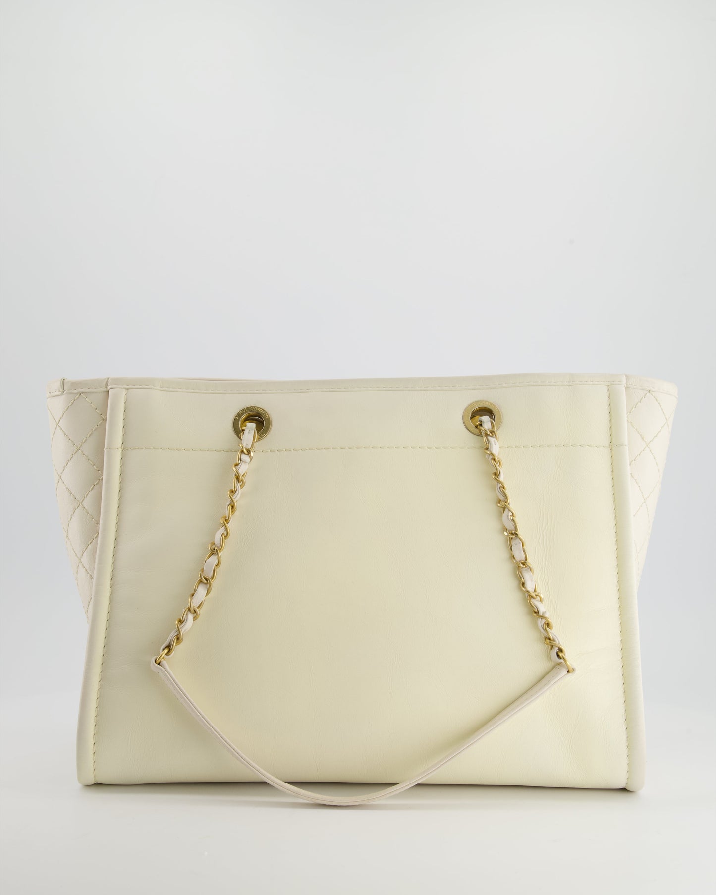 Chanel White Leather Deauville Tote Bag with Gold Hardware