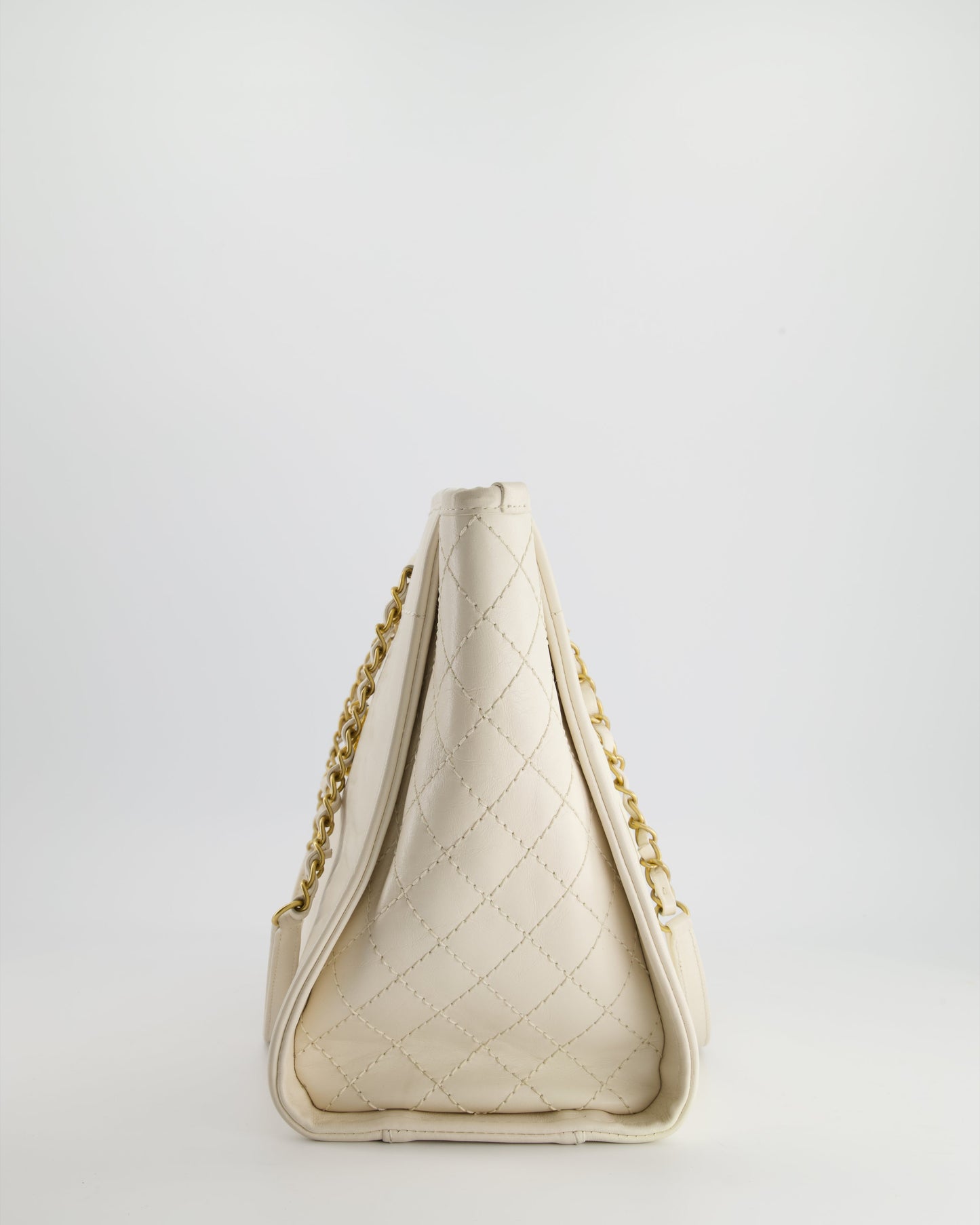Chanel White Leather Deauville Tote Bag with Gold Hardware