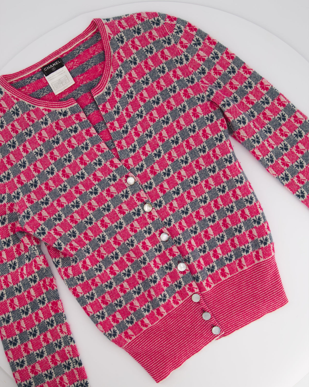 Chanel Pink Intarsia Knit Cashmere igan and Top Set Size FR 40 (UK 12)
